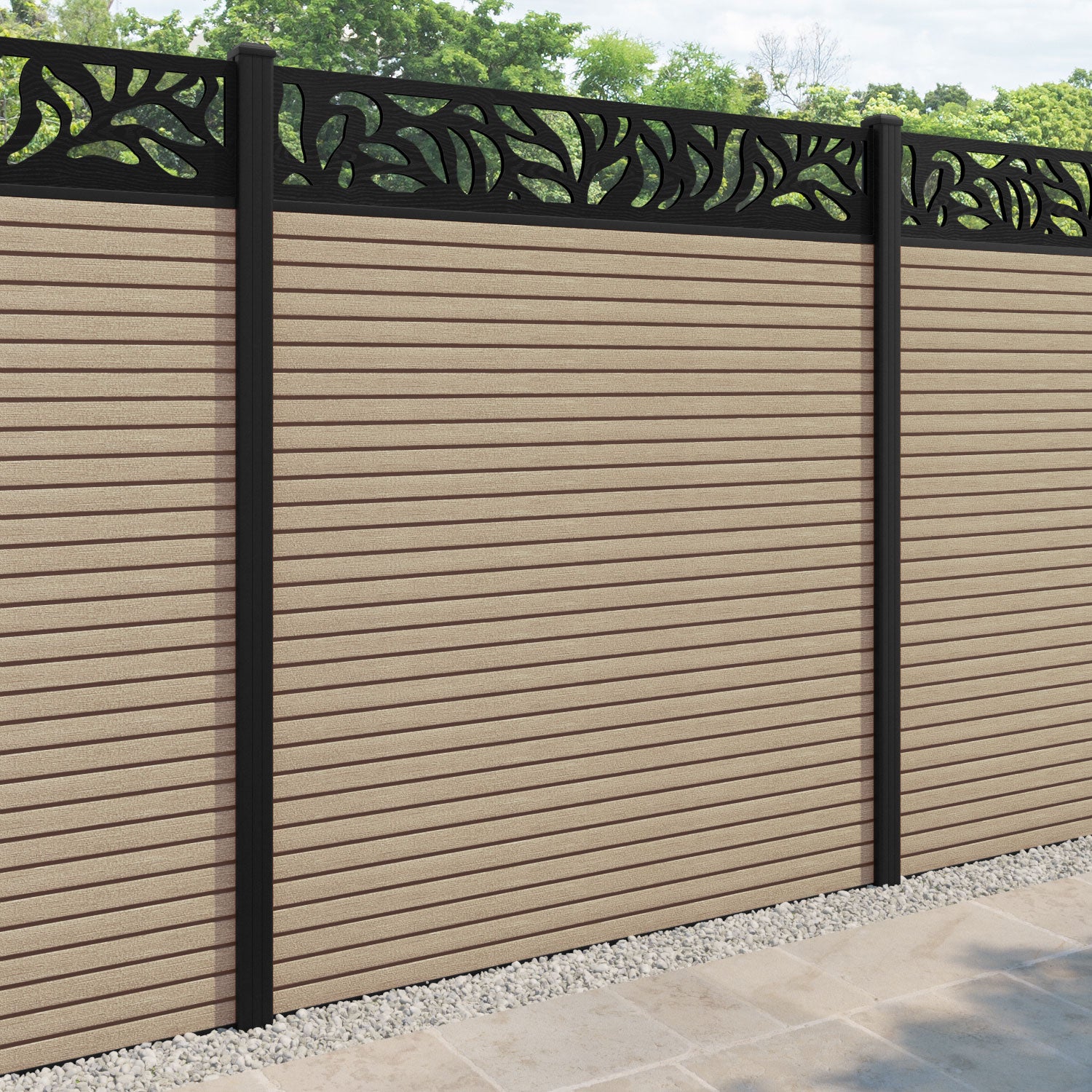 Hudson Plume Fence Panel - Light Oak - with our aluminium posts