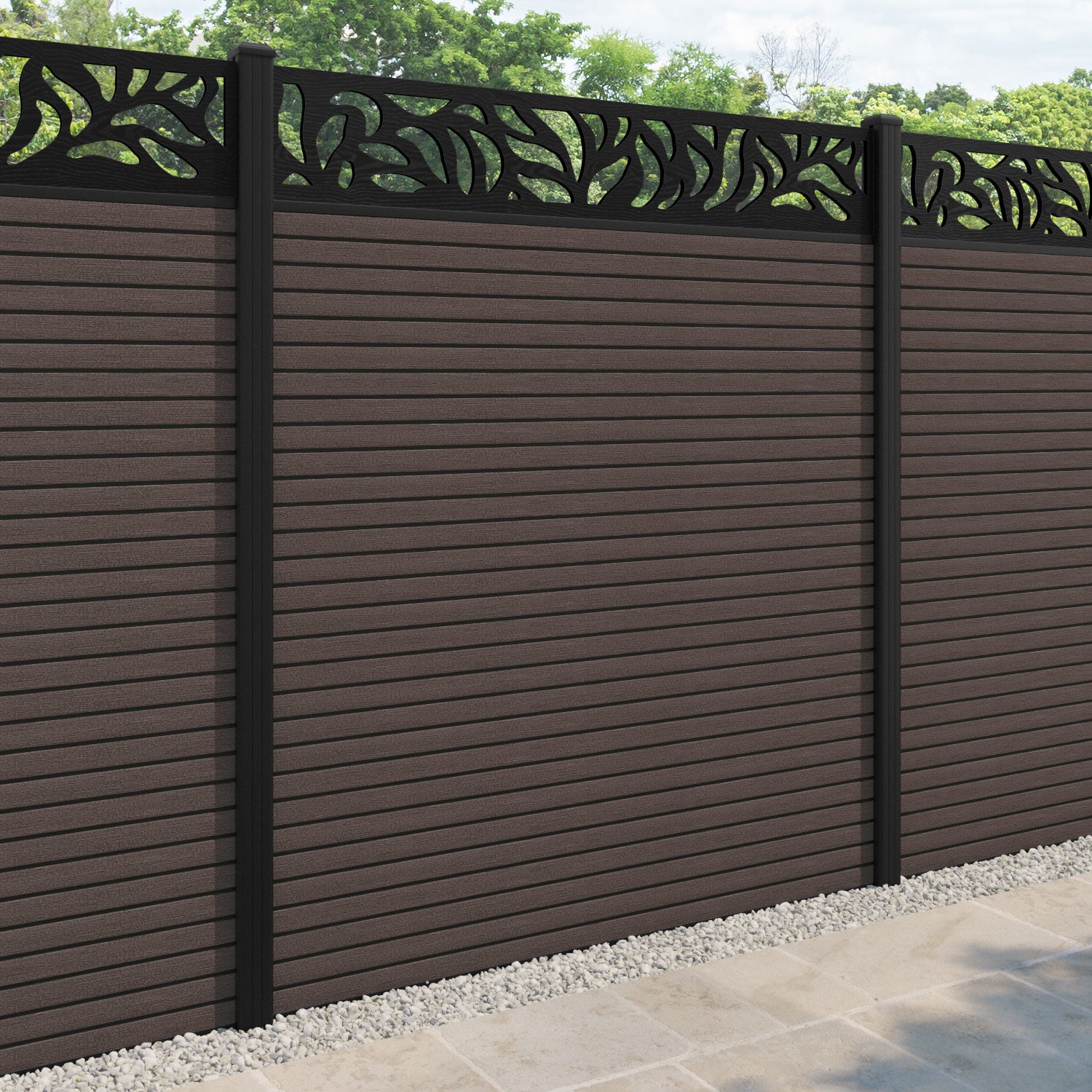 Hudson Plume Fence Panel - Mid Brown - with our aluminium posts