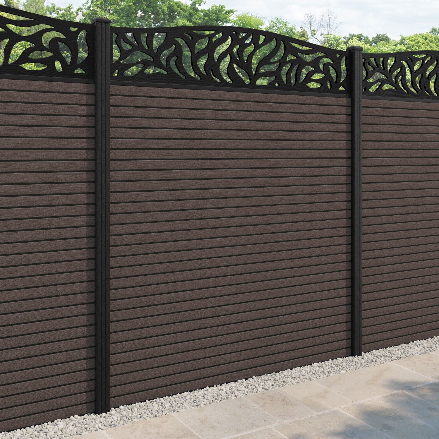 Hudson Plume Curved Top Fence Panel - Mid Brown - with our composite posts