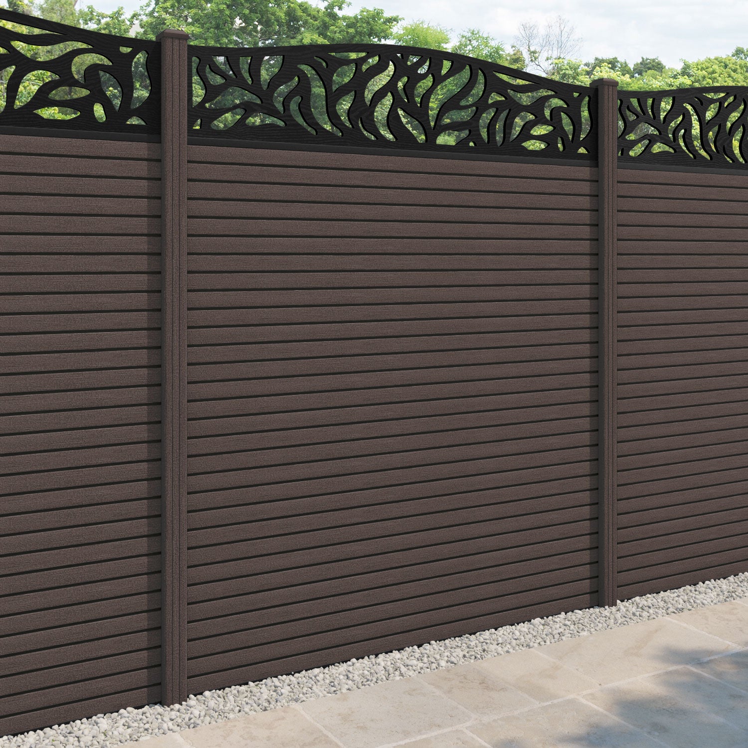 Hudson Plume Curved Top Fence Panel - Mid Brown - with our composite posts