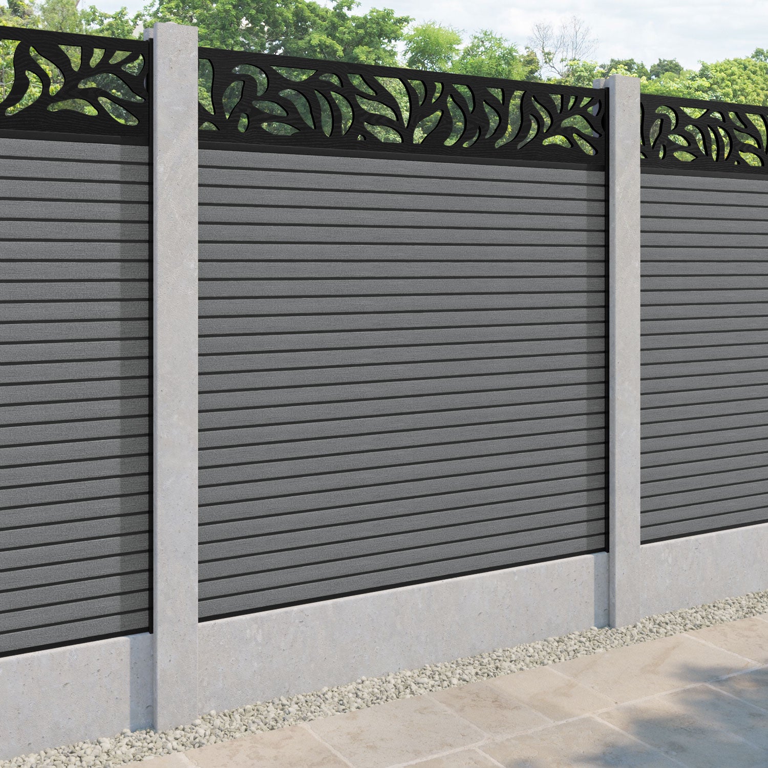 Hudson Plume Fence Panel - Mid Grey - for existing concrete posts