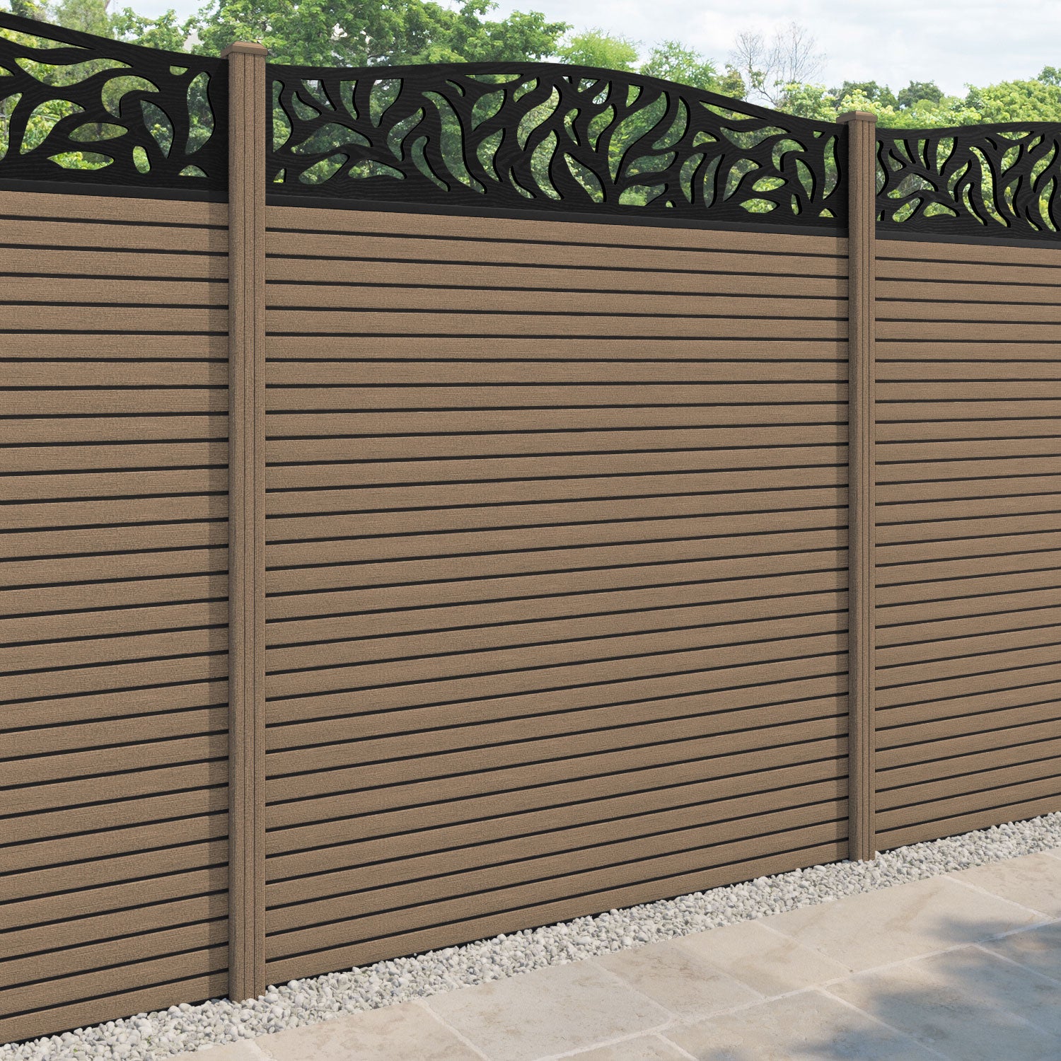 Hudson Plume Curved Top Fence Panel - Teak - with our composite posts
