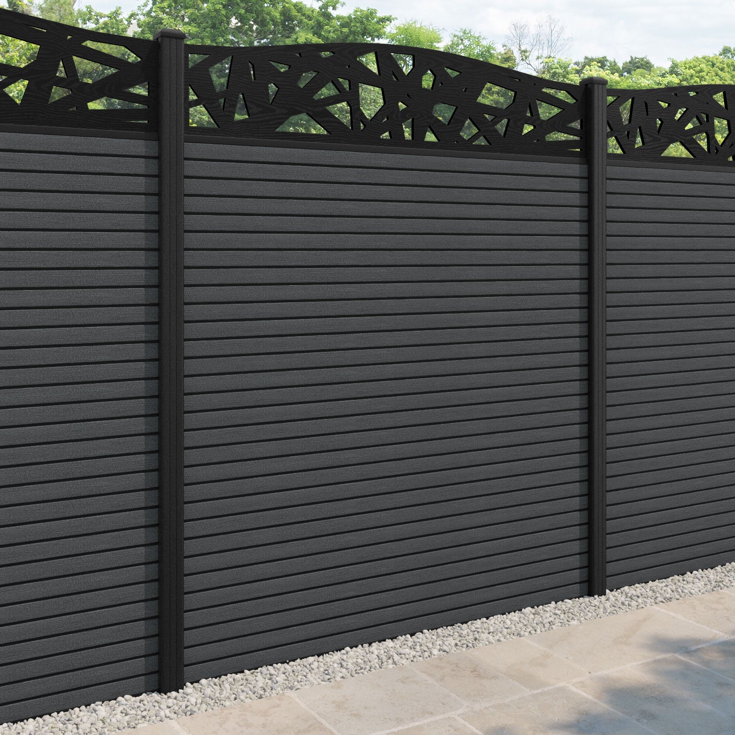 Hudson Prism Curved Top Fence Panel - Dark Grey - with our composite posts