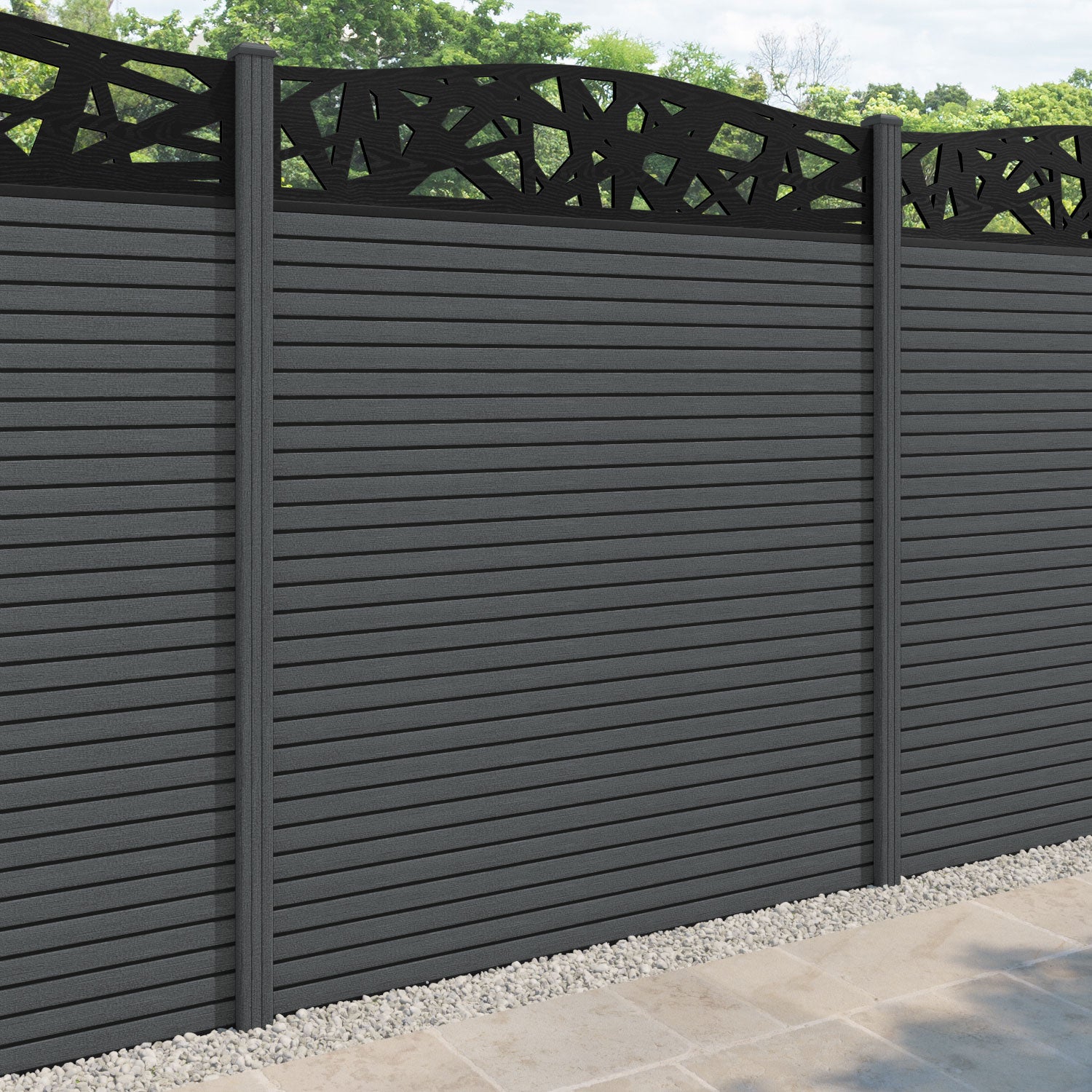 Hudson Prism Curved Top Fence Panel - Dark Grey - with our composite posts
