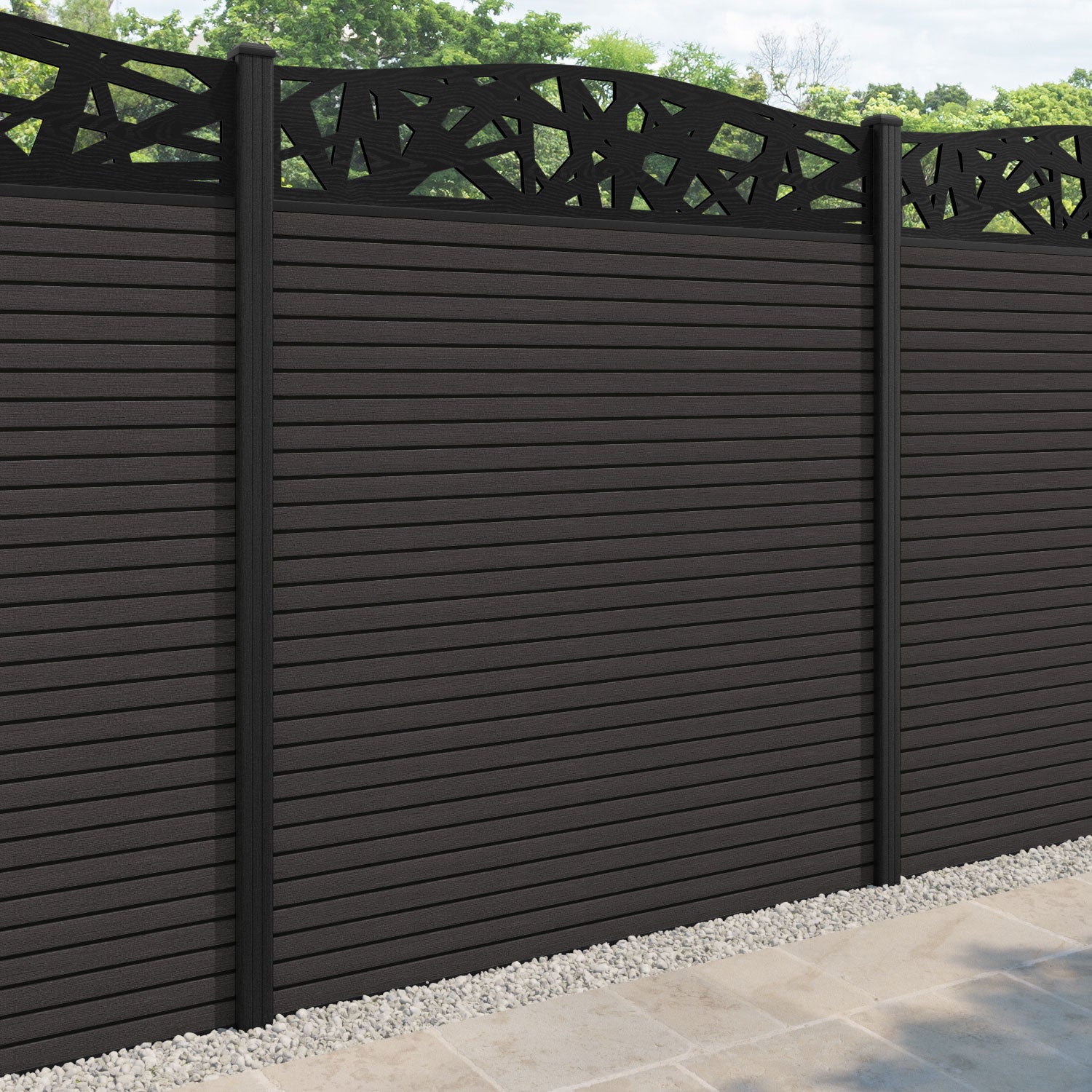 Hudson Prism Curved Top Fence Panel - Dark Oak - with our composite posts