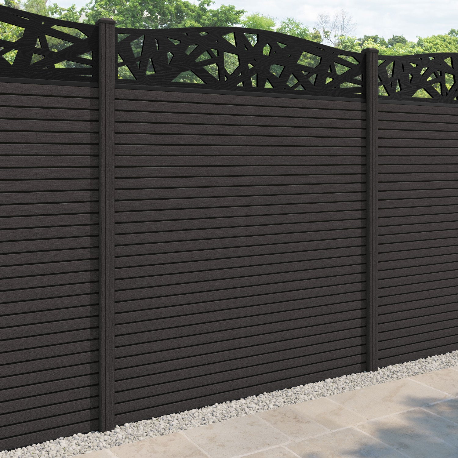 Hudson Prism Curved Top Fence Panel - Dark Oak - with our composite posts