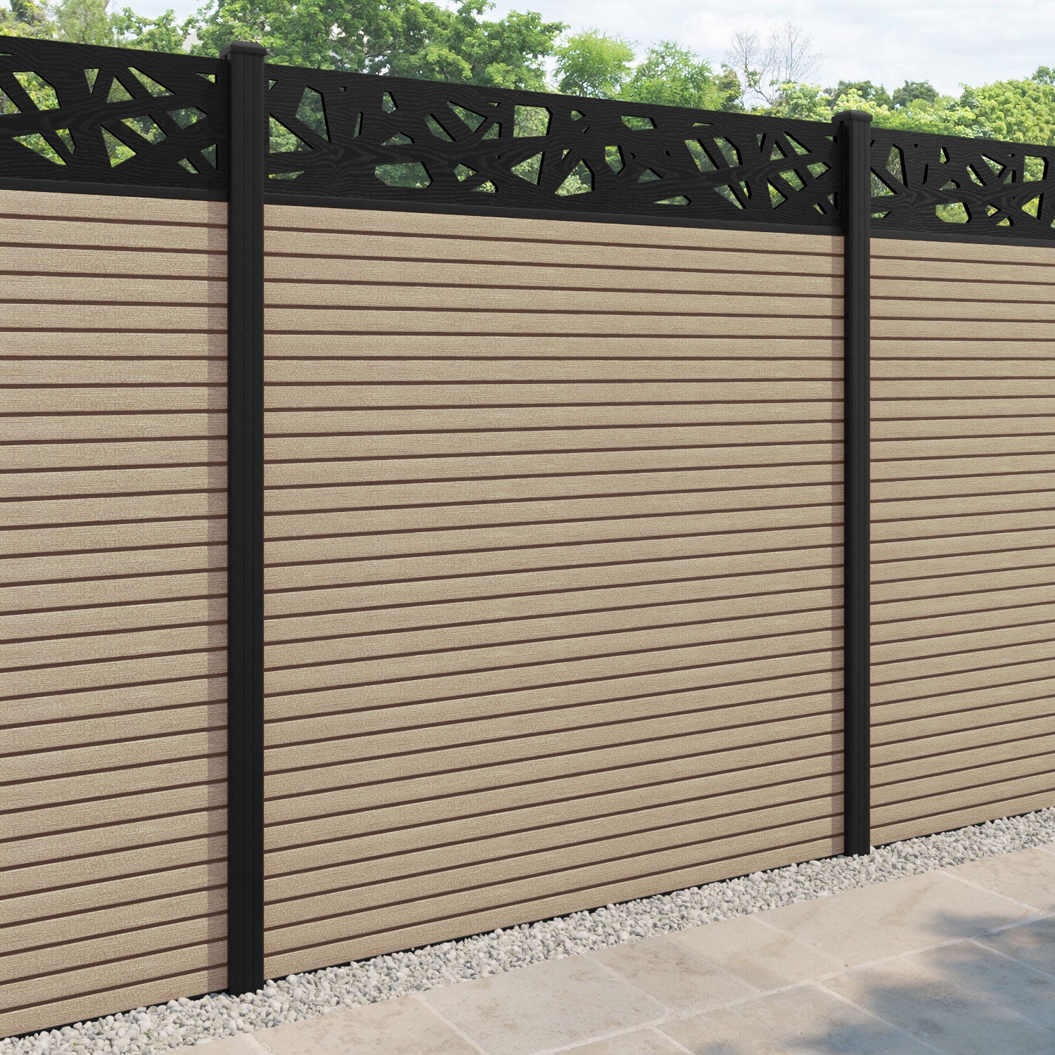 Hudson Prism Fence Panel - Light Oak - with our aluminium posts