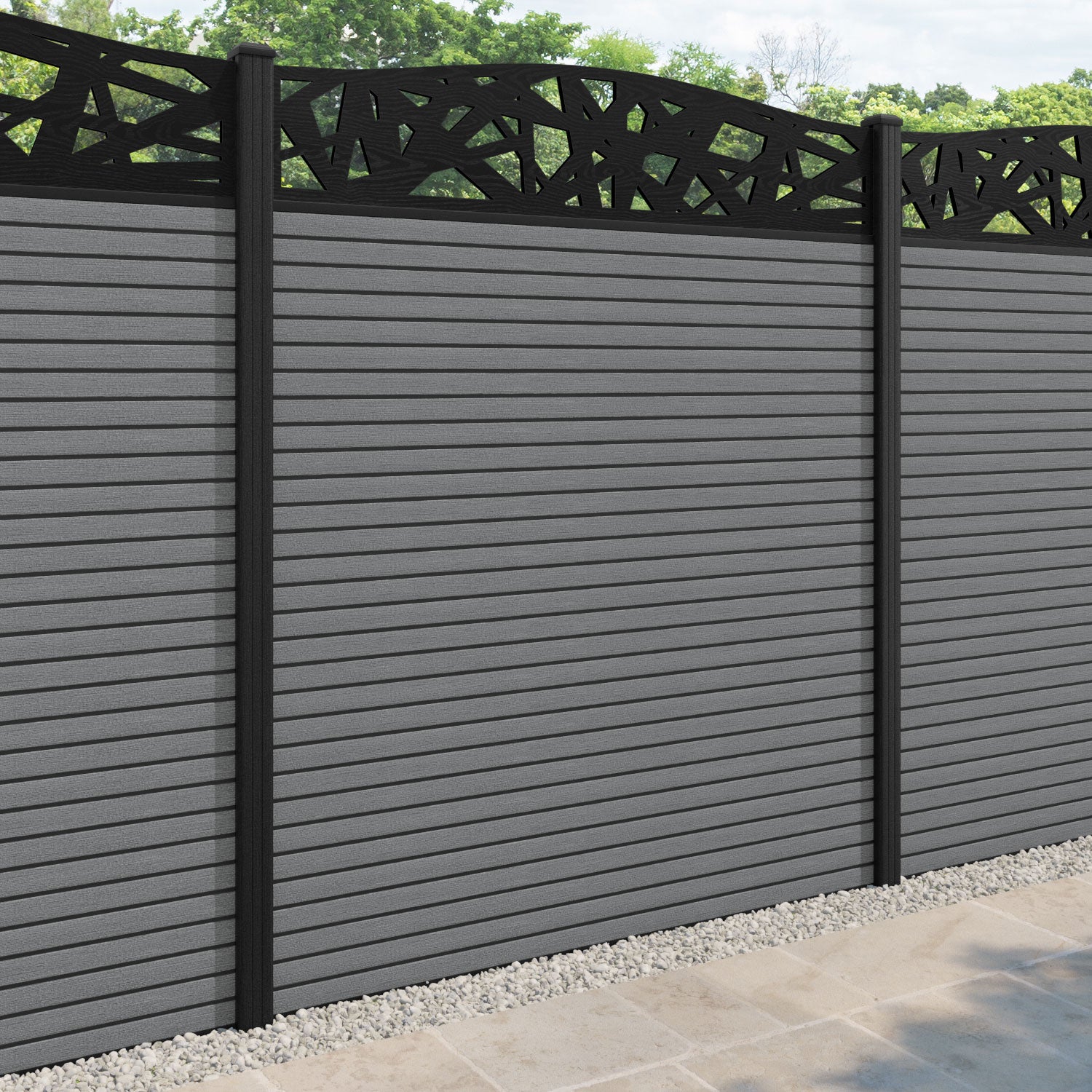 Hudson Prism Curved Top Fence Panel - Mid Grey - with our composite posts