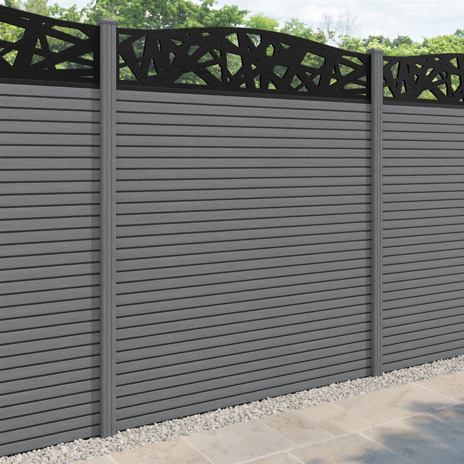 Hudson Prism Curved Top Fence Panel - Mid Grey - with our composite posts