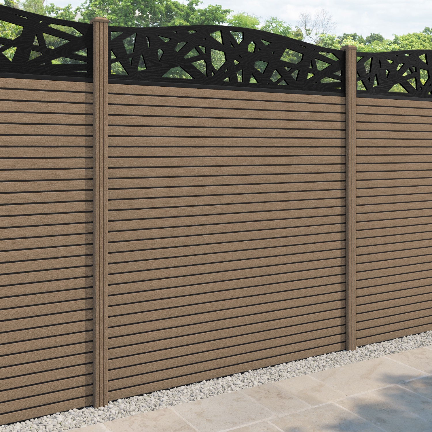 Hudson Prism Curved Top Fence Panel - Teak - with our composite posts