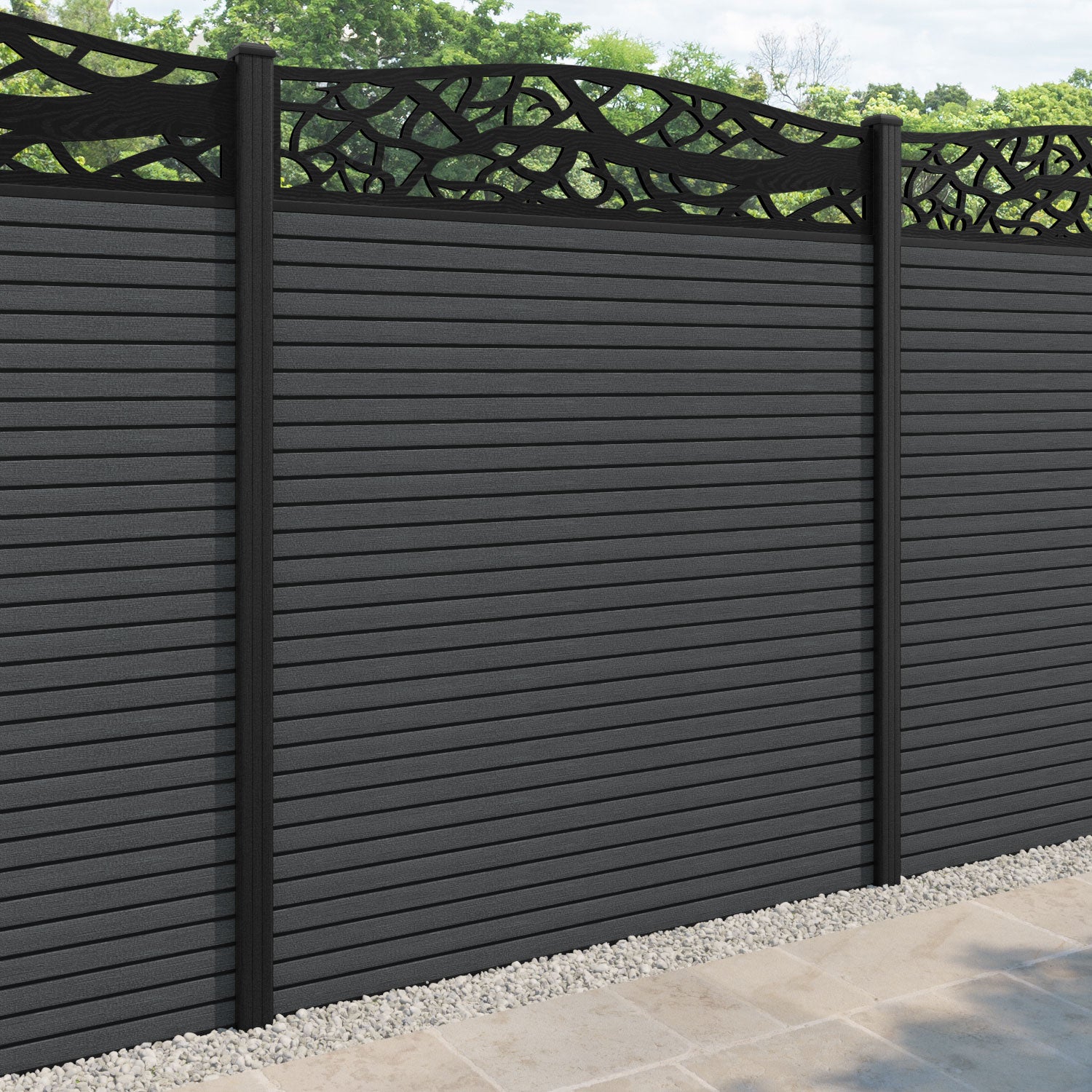 Hudson Twilight Curved Top Fence Panel - Dark Grey - with our composite posts