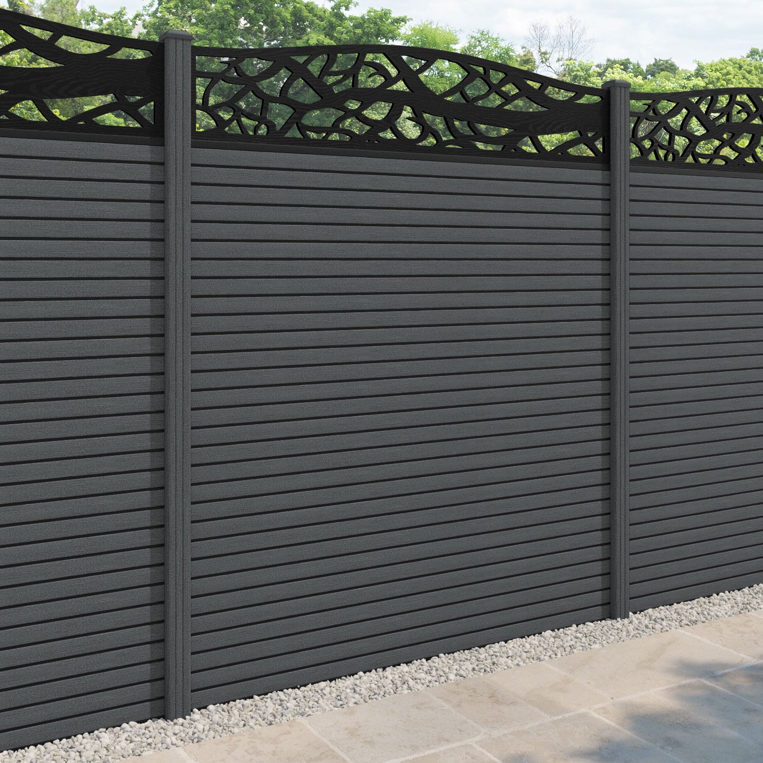 Hudson Twilight Curved Top Fence Panel - Dark Grey - with our composite posts