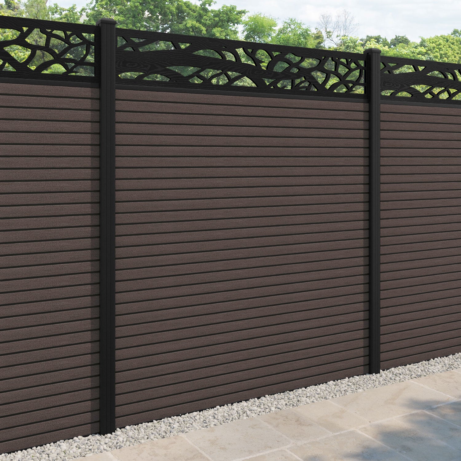 Hudson Twilight Fence Panel - Mid Brown - with our aluminium posts