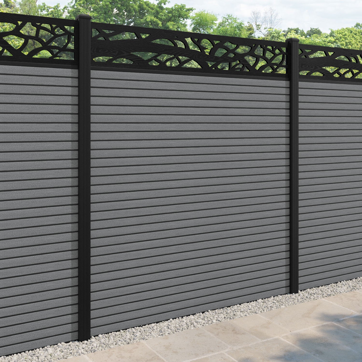 Hudson Twilight Fence Panel - Mid Grey - with our aluminium posts