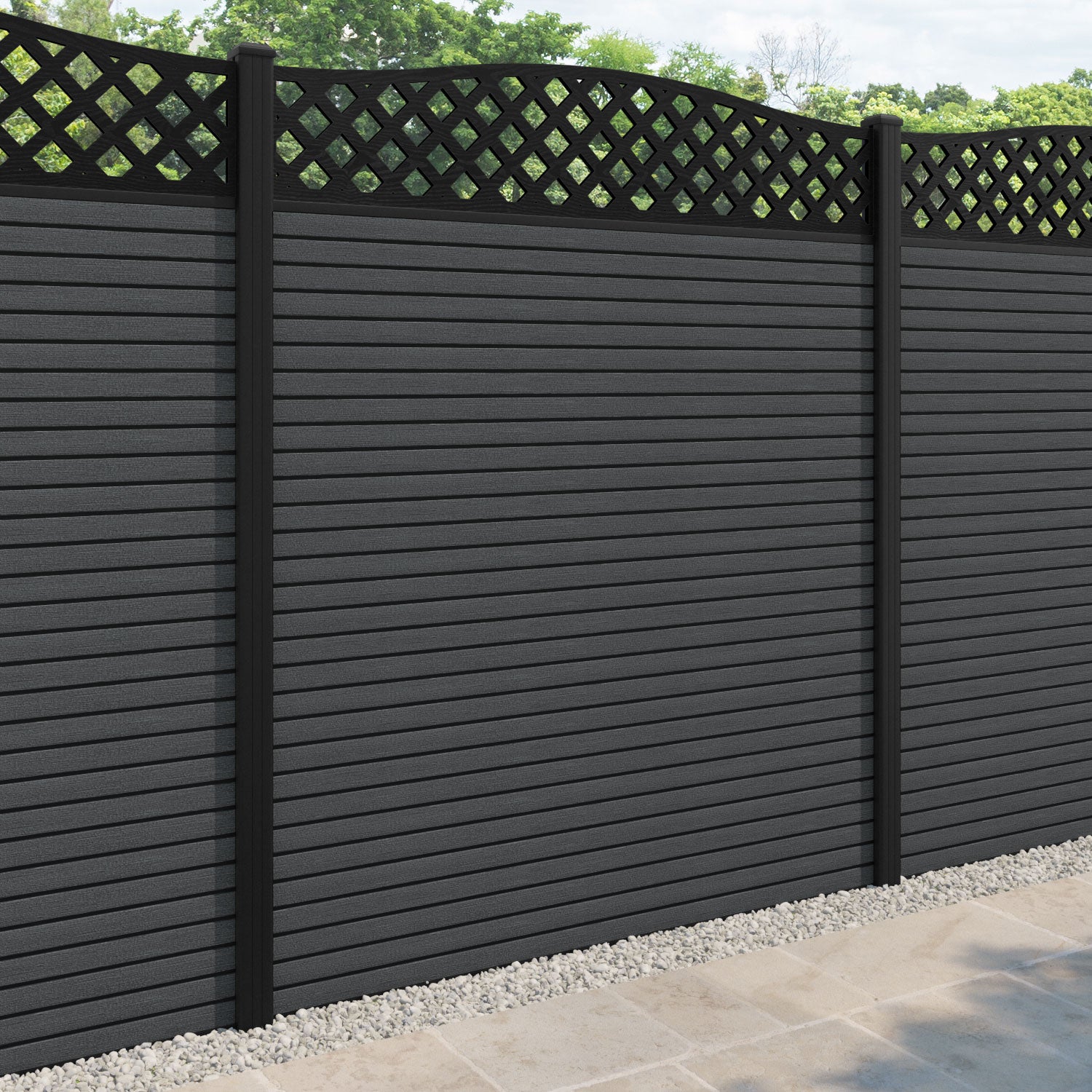 Hudson High Wave Fence Panel - Dark Grey - with our aluminium posts