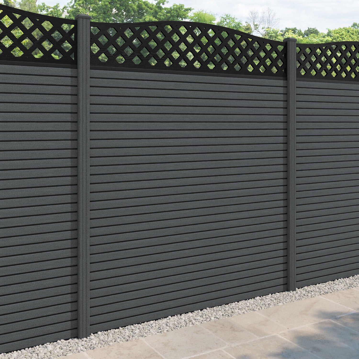 Hudson High Wave Fence Panel - Dark Grey - with our composite posts