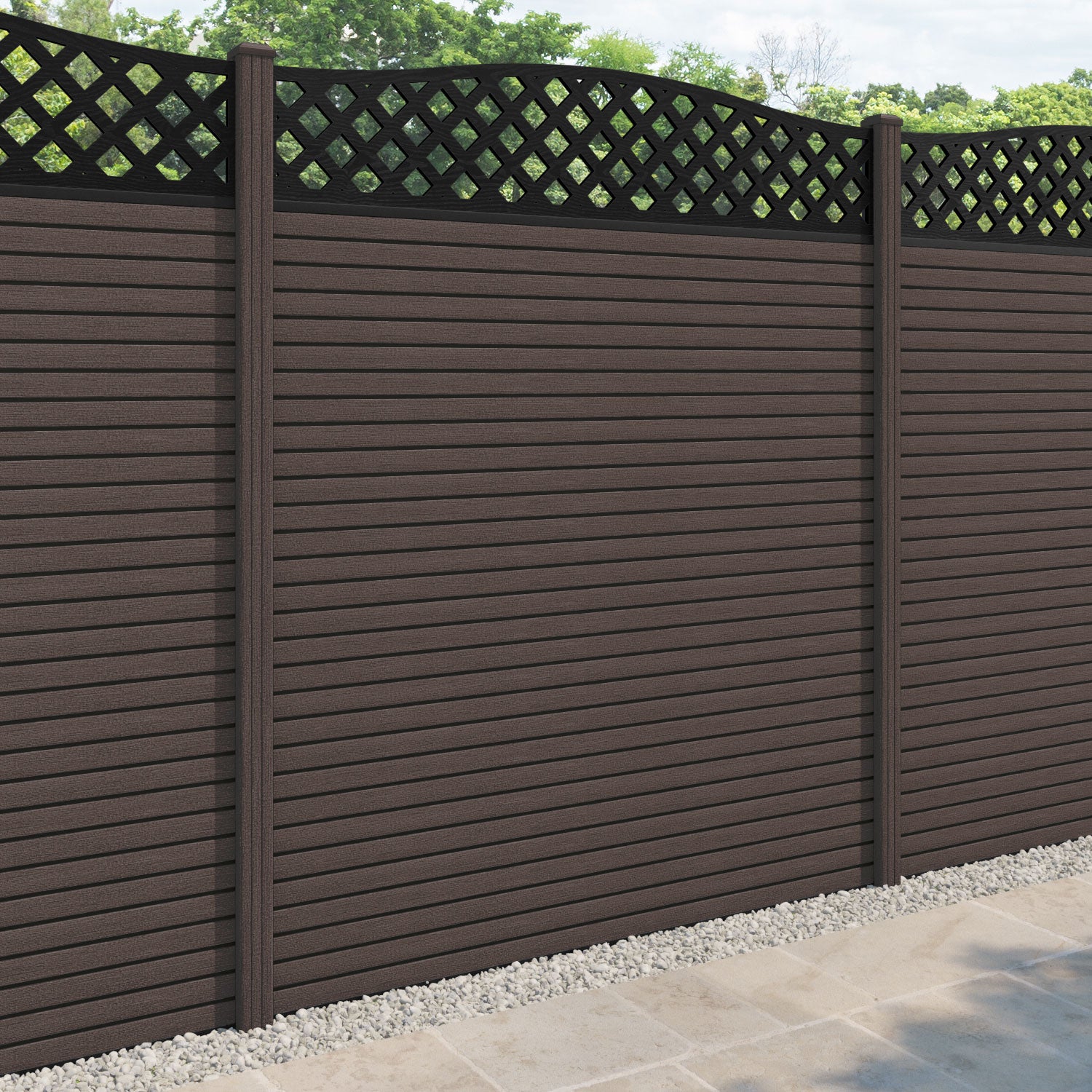Hudson High Wave Fence Panel - Mid Brown - with our composite posts