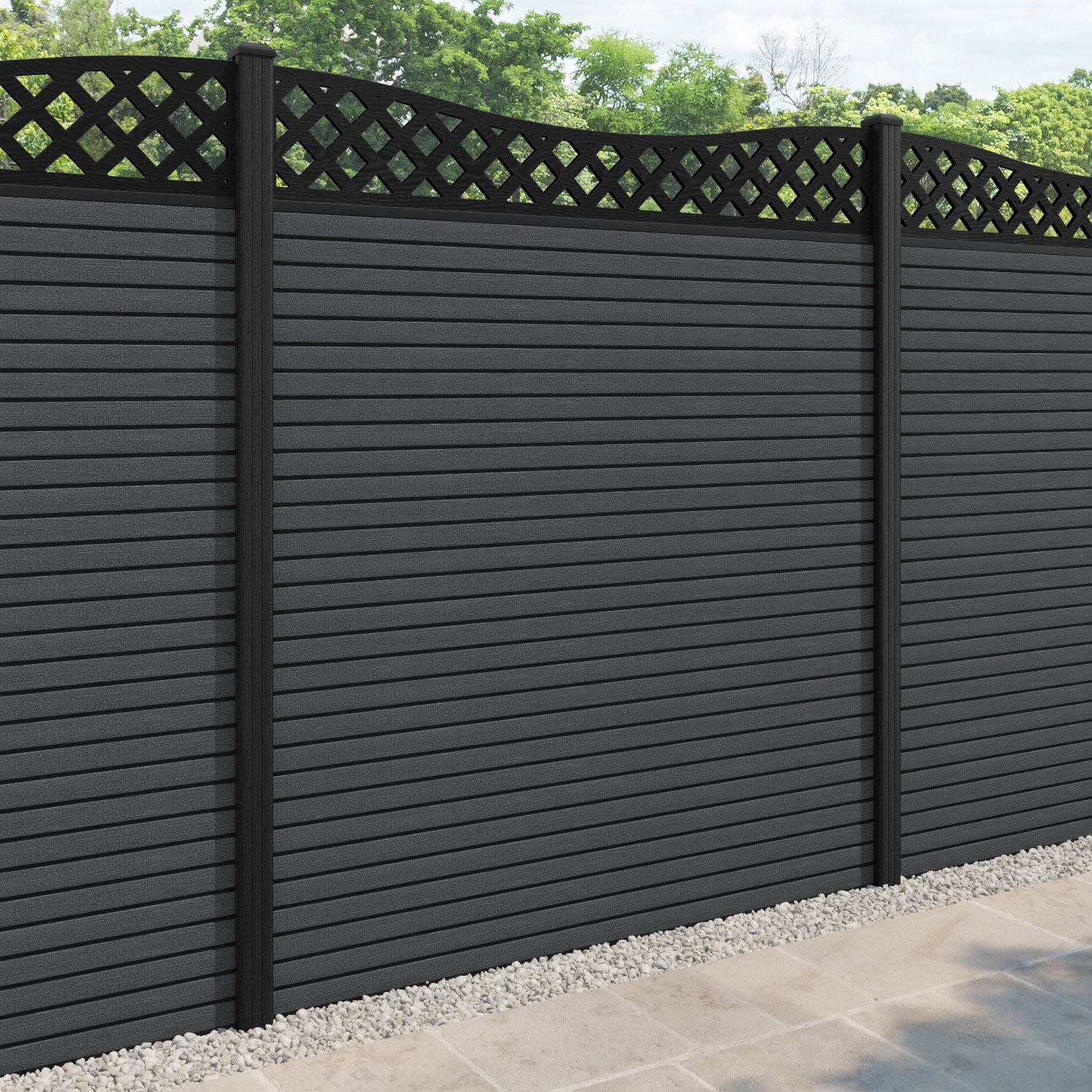 Hudson Low Wave Fence Panel - Dark Grey - with our composite posts