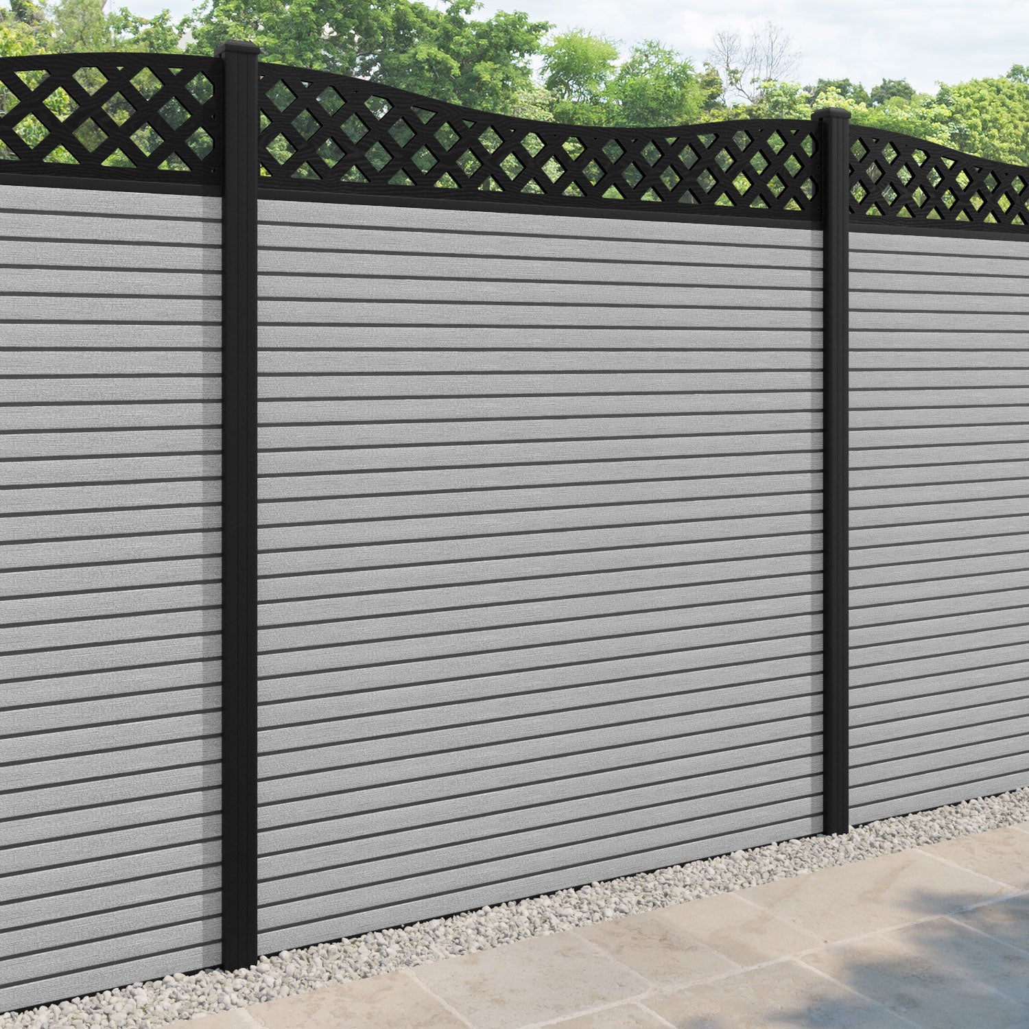 Hudson Low Wave Fence Panel - Light Grey - with our aluminium posts