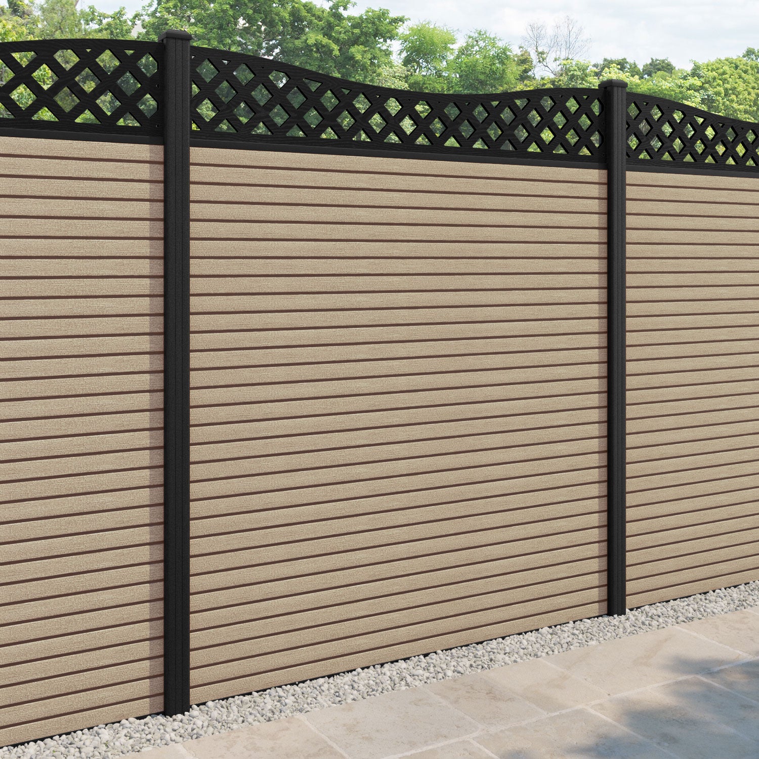 Hudson Low Wave Fence Panel - Light Oak - with our composite posts