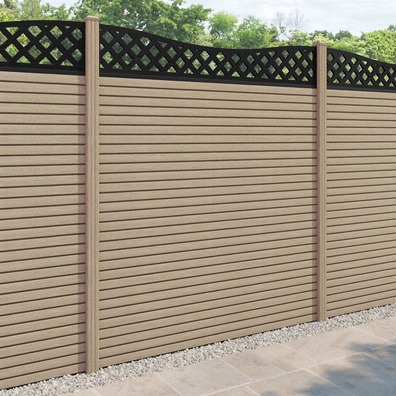 Hudson Low Wave Fence Panel - Light Oak - with our composite posts