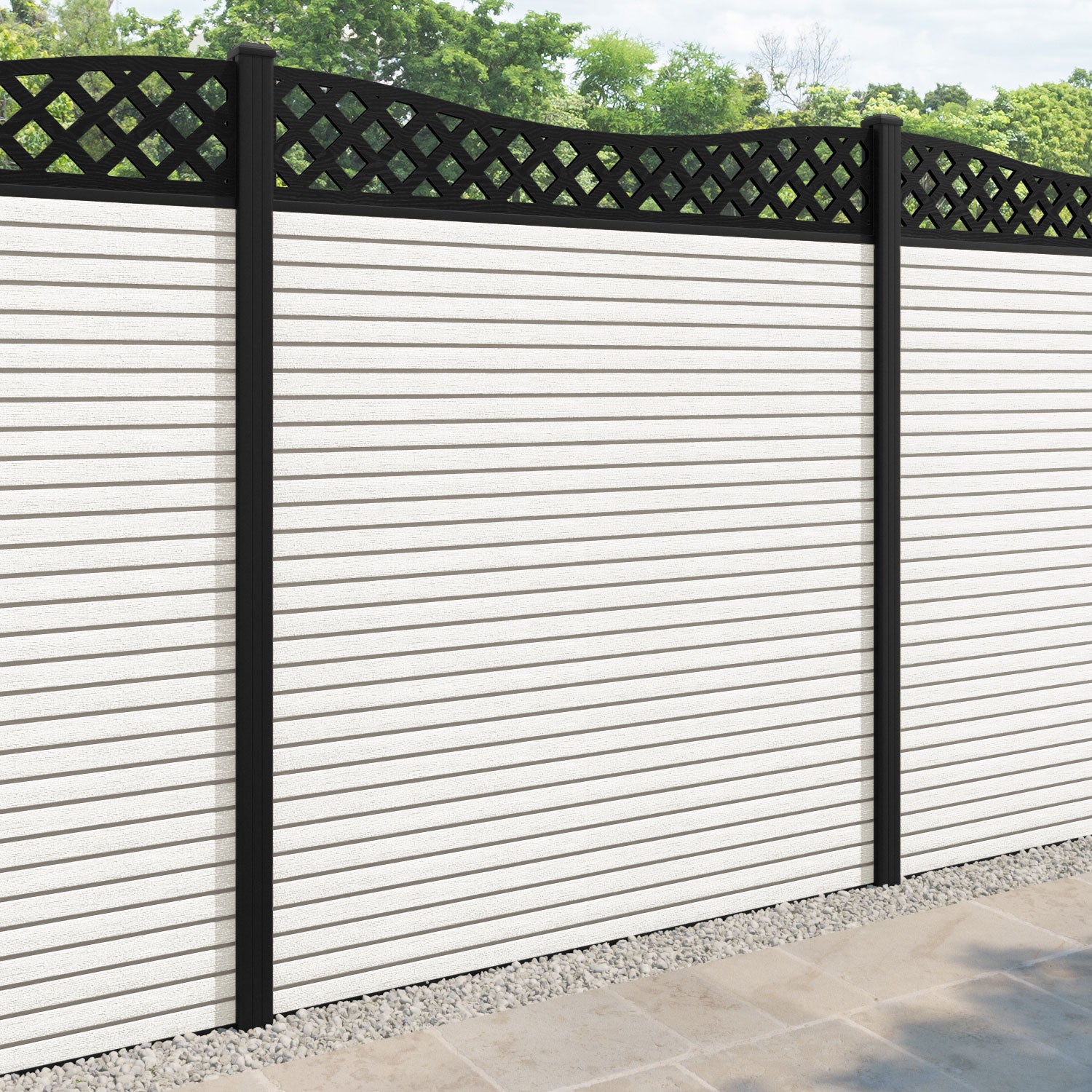 Hudson Low Wave Fence Panel - Light Stone - with our aluminium posts