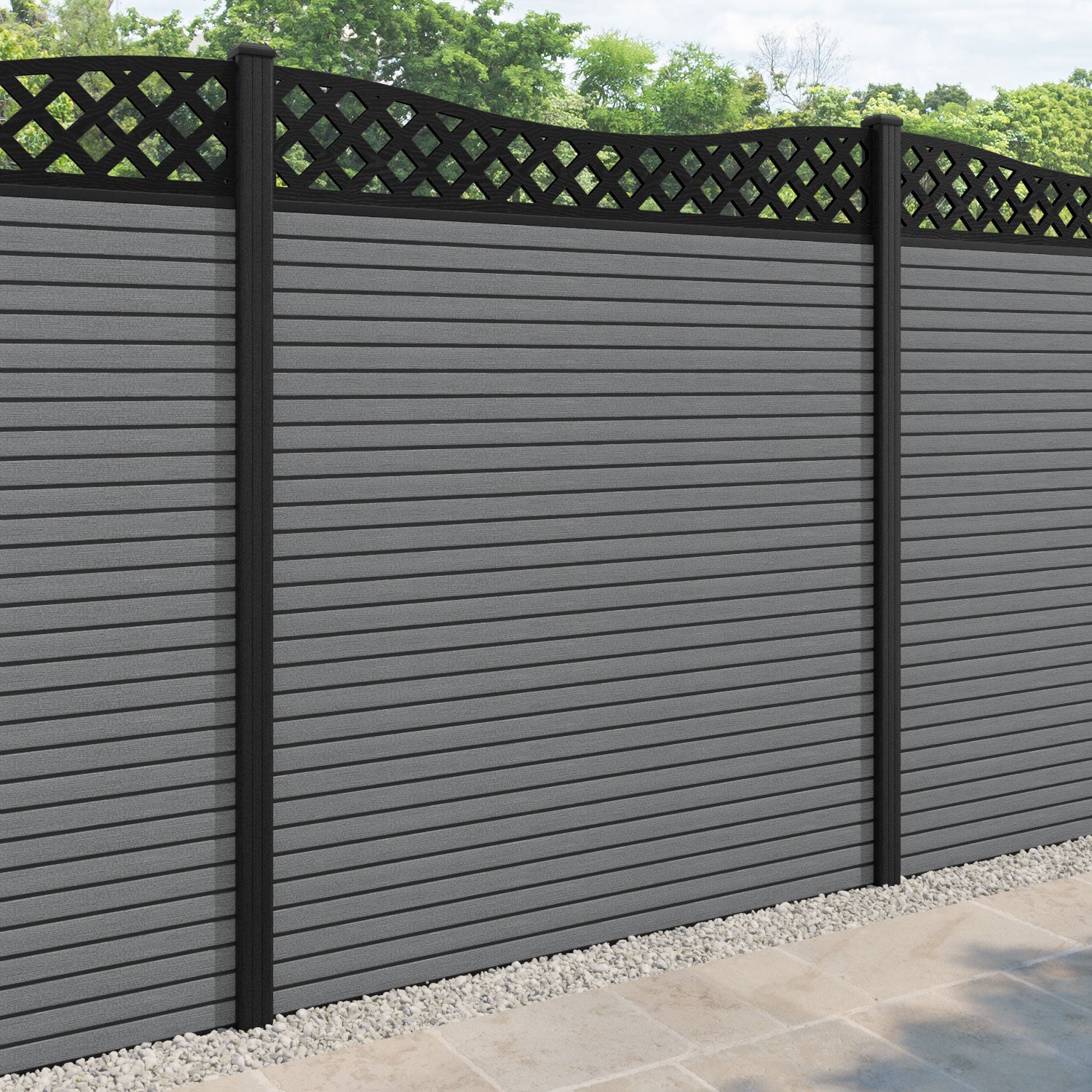 Hudson Low Wave Fence Panel - Mid Grey - with our composite posts