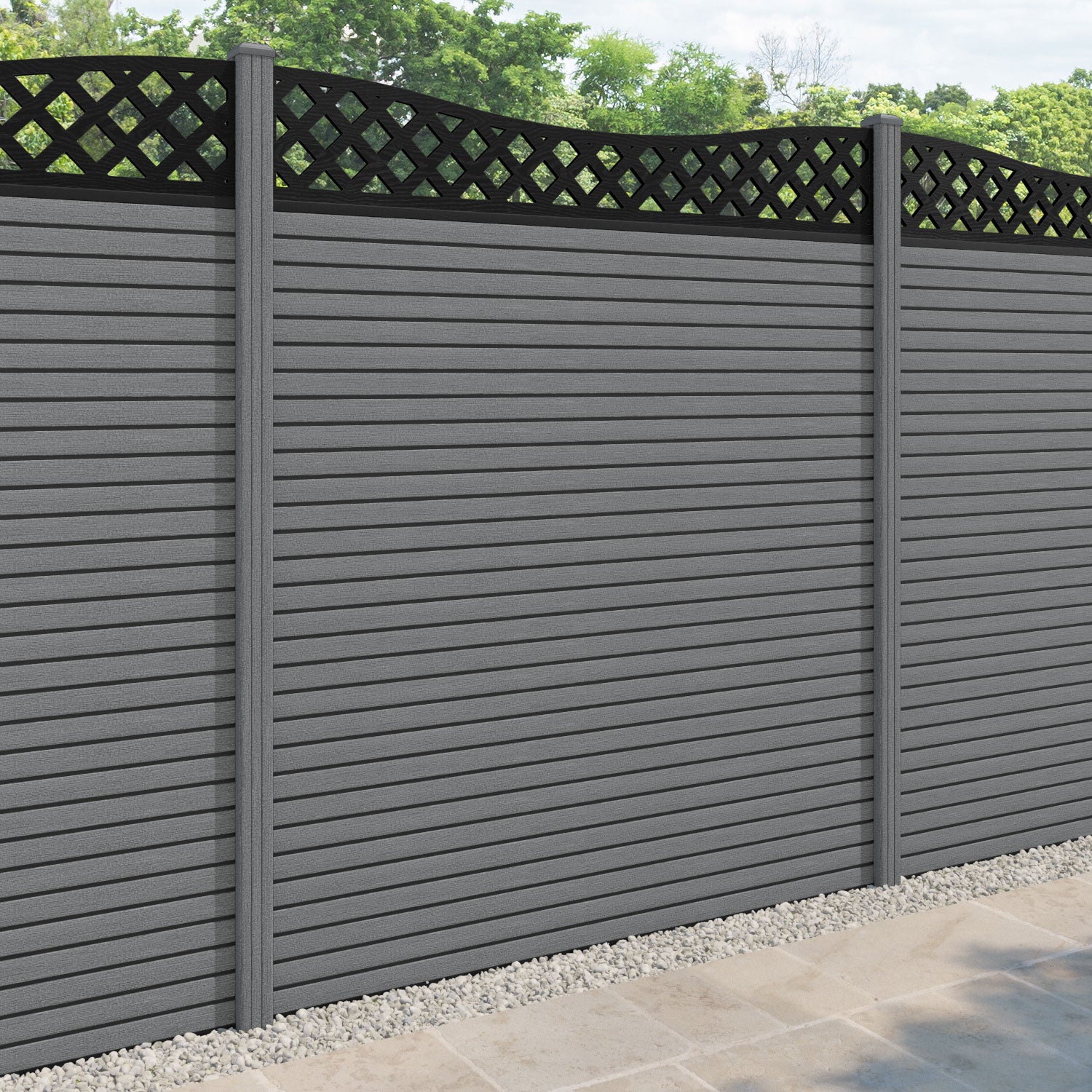 Hudson Low Wave Fence Panel - Mid Grey - with our composite posts