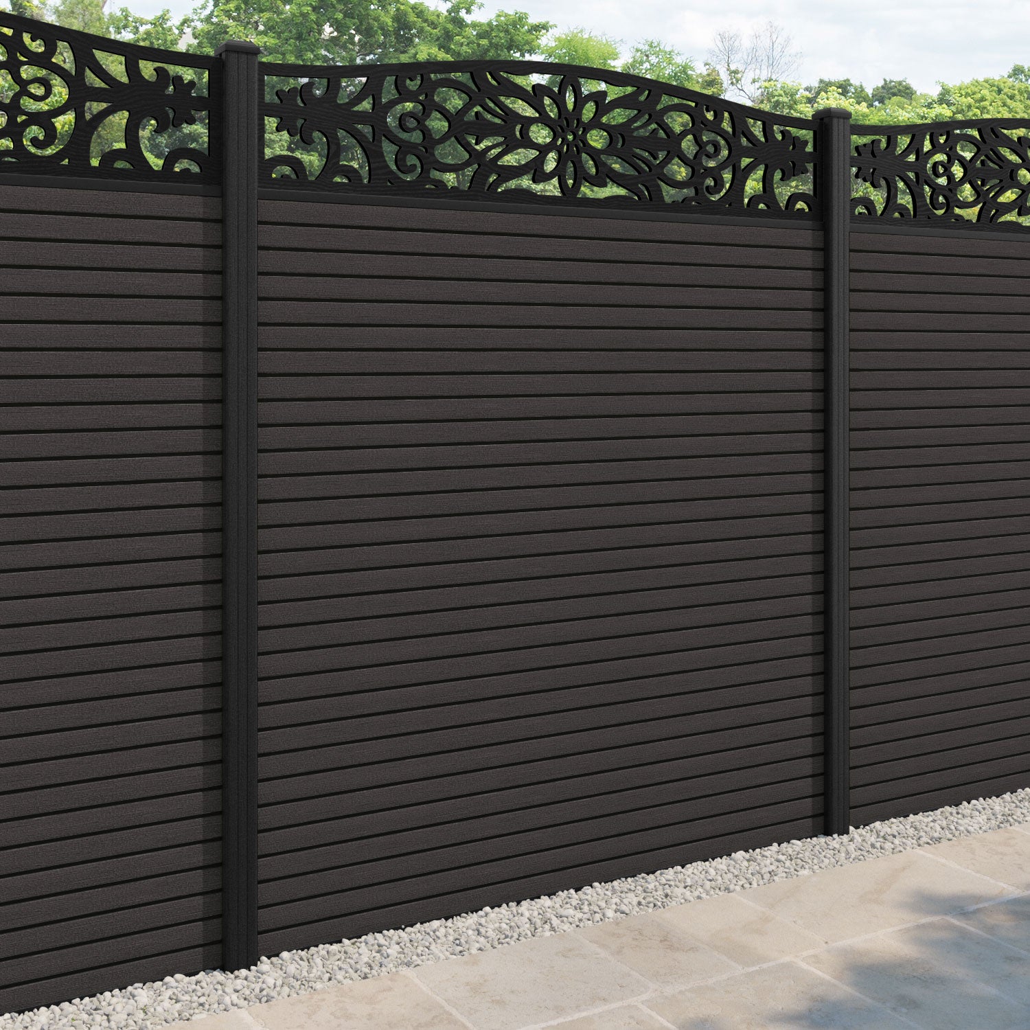 Hudson Windsor Curved Top Fence Panel - Dark Oak - with our composite posts