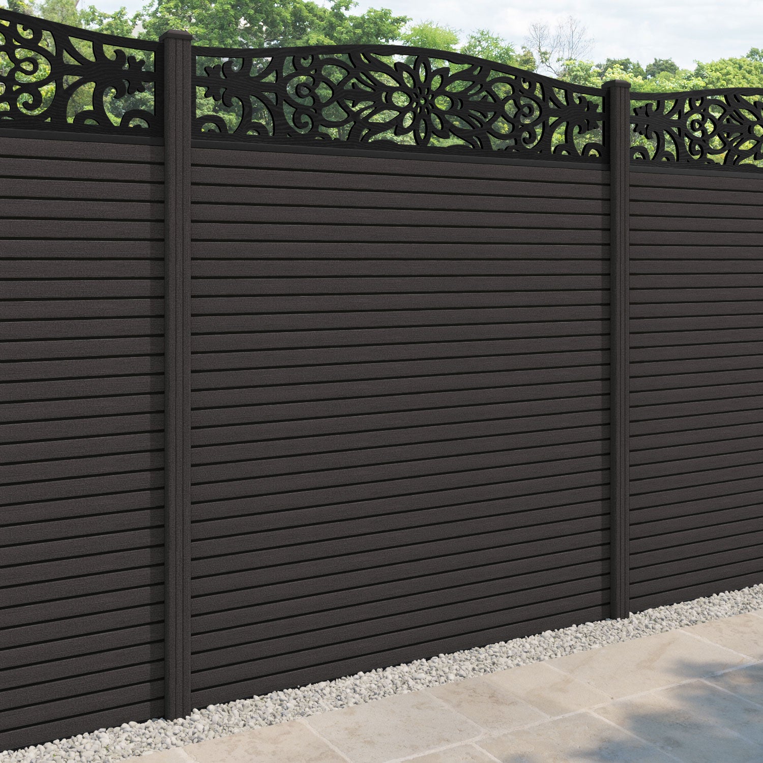 Hudson Windsor Curved Top Fence Panel - Dark Oak - with our composite posts