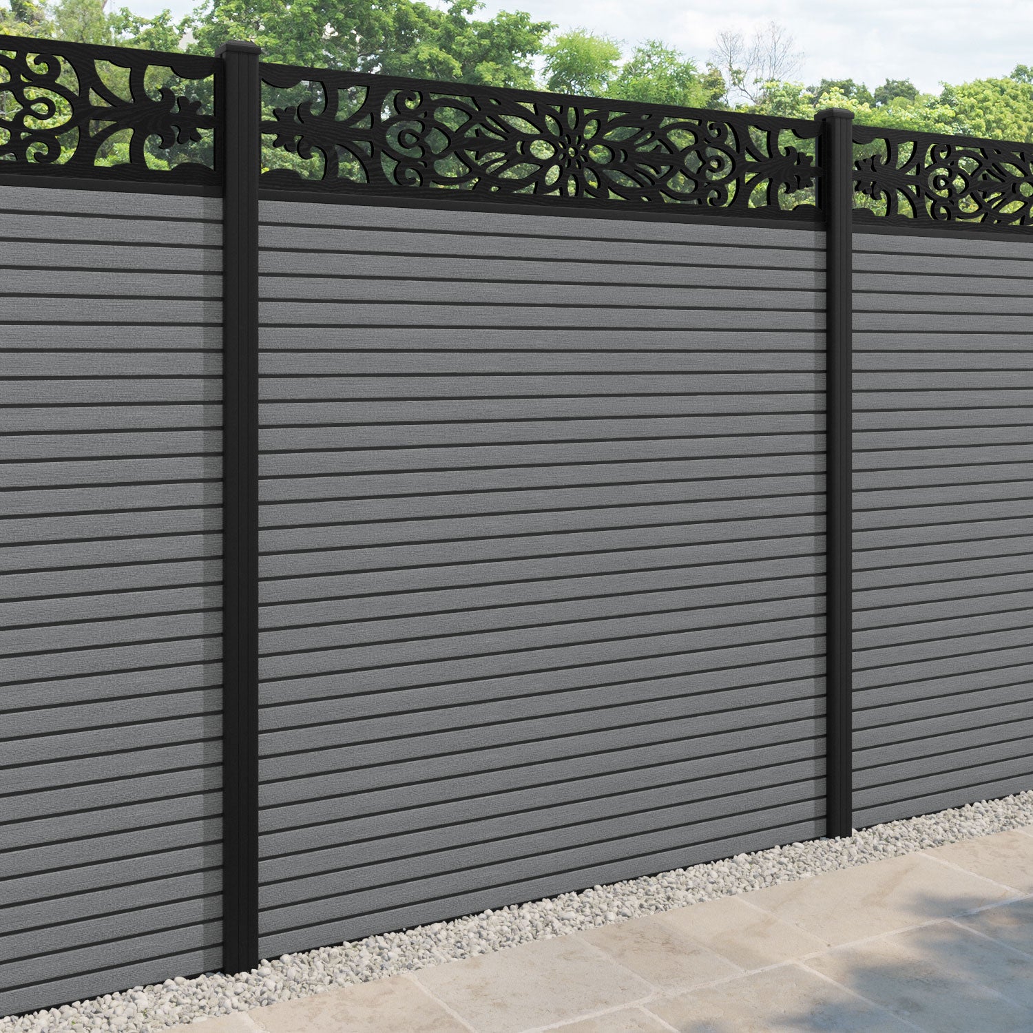 Hudson Windsor Fence Panel - Mid Grey - with our aluminium posts