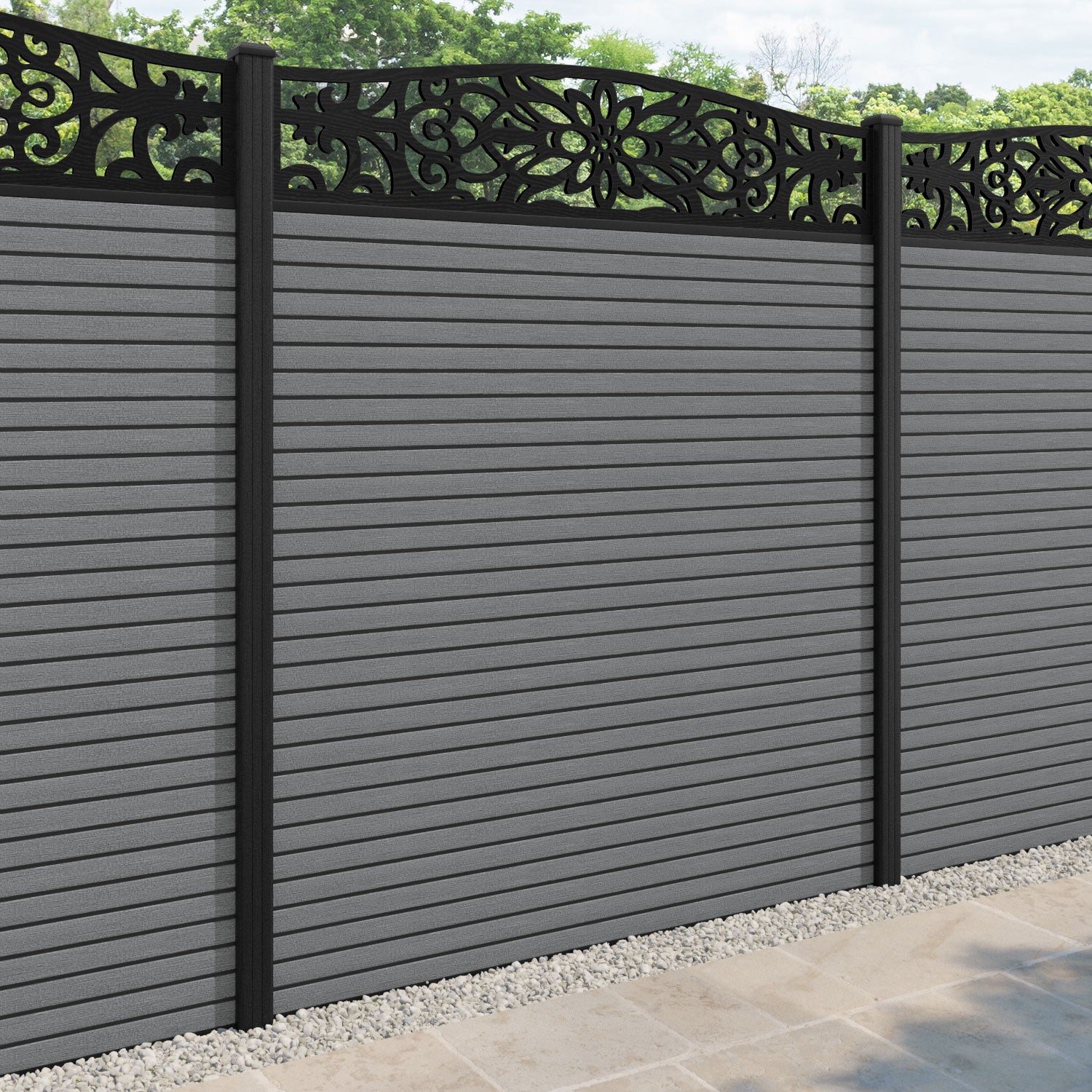 Hudson Windsor Curved Top Fence Panel - Mid Grey - with our composite posts
