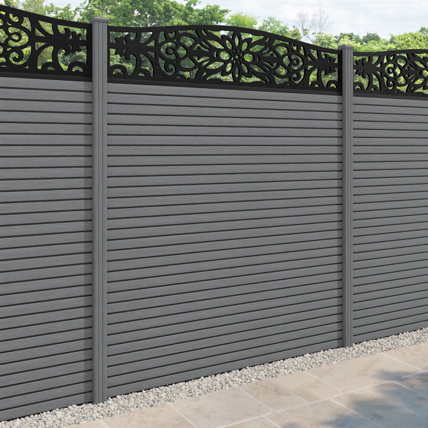 Hudson Windsor Curved Top Fence Panel - Mid Grey - with our composite posts