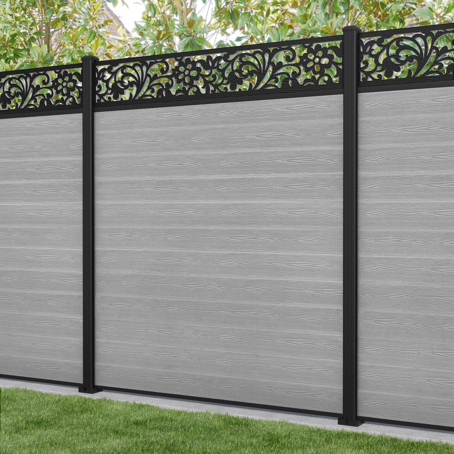 Classic Eden Fence Panel - Light Grey - with our aluminium posts