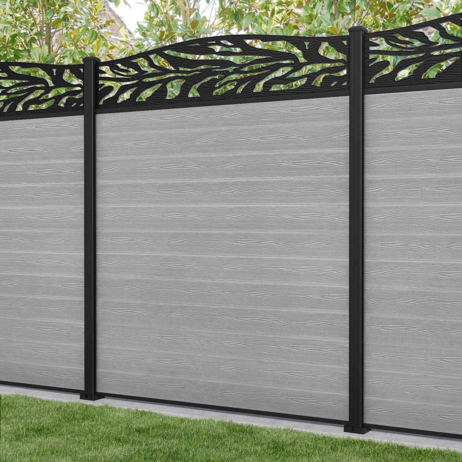 Classic Malawi Curved Top Fence Panel - Light Grey - with our aluminium posts