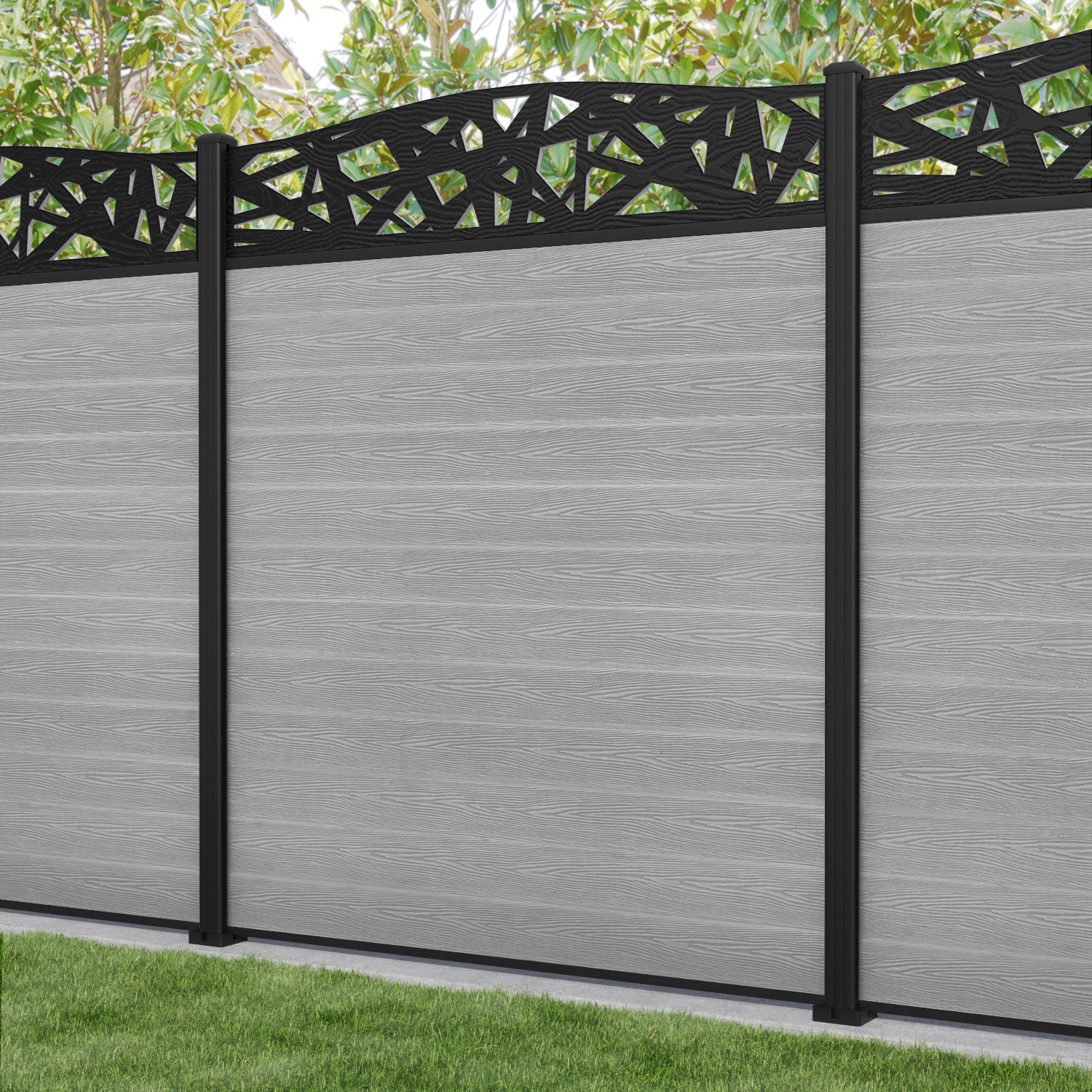 Classic Prism Curved Top Fence Panel - Light Grey - with our aluminium posts