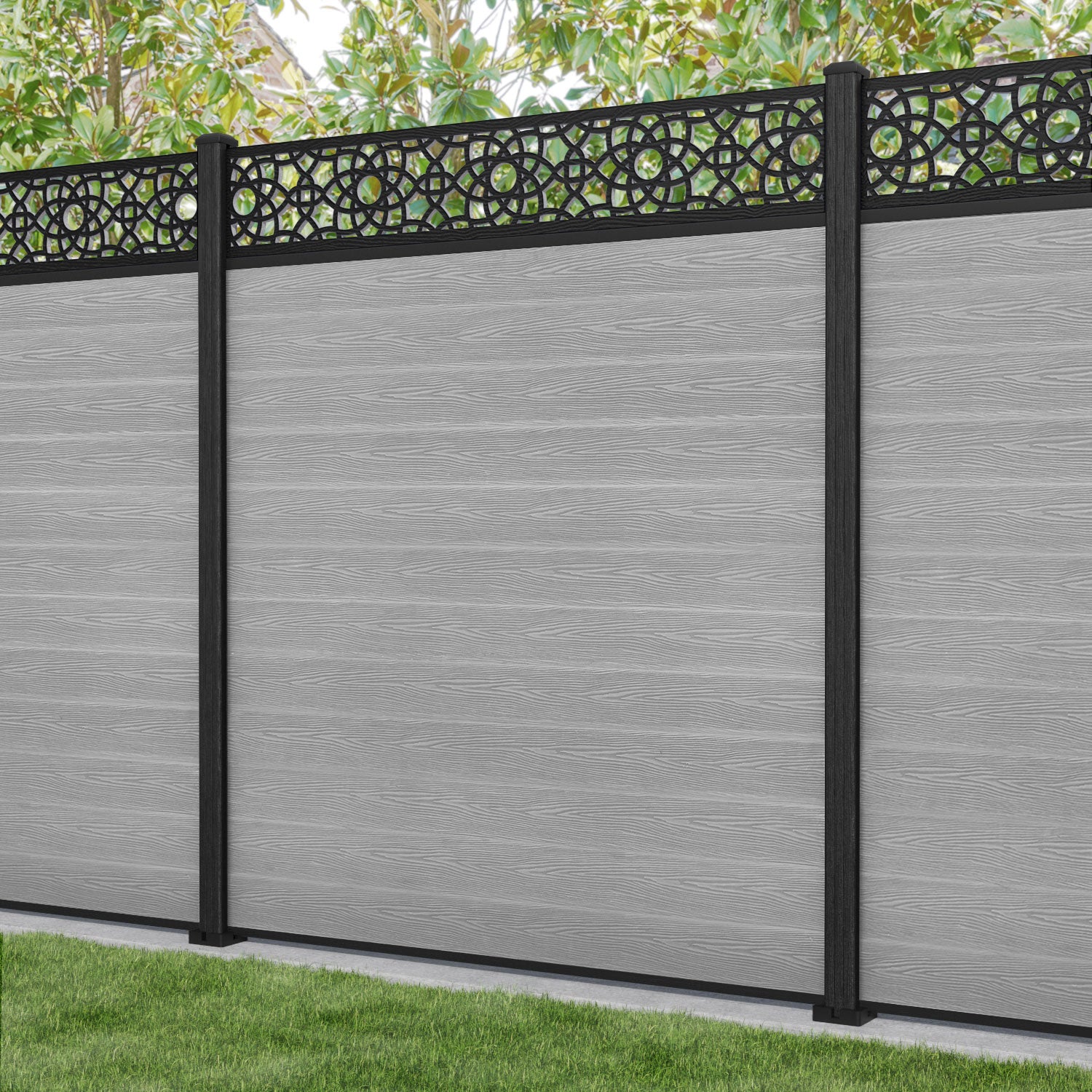 Classic Ambar Fence Panel - Light Grey - with our composite posts