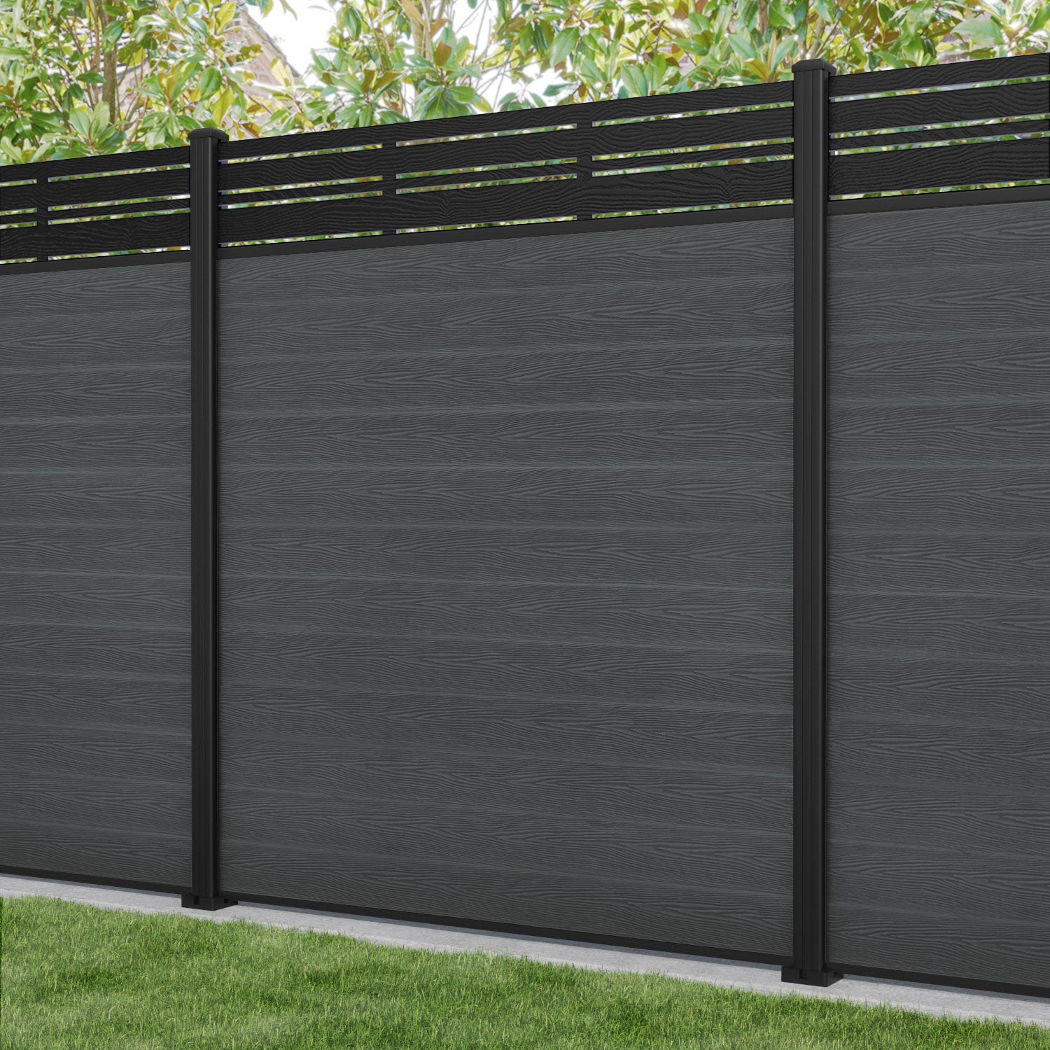 Classic Linea Fence Panel - Dark Grey - with our aluminium posts