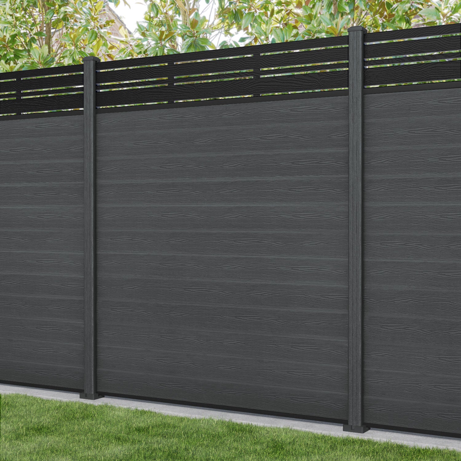 Classic Linea Fence Panel - Dark Grey - with our composite posts
