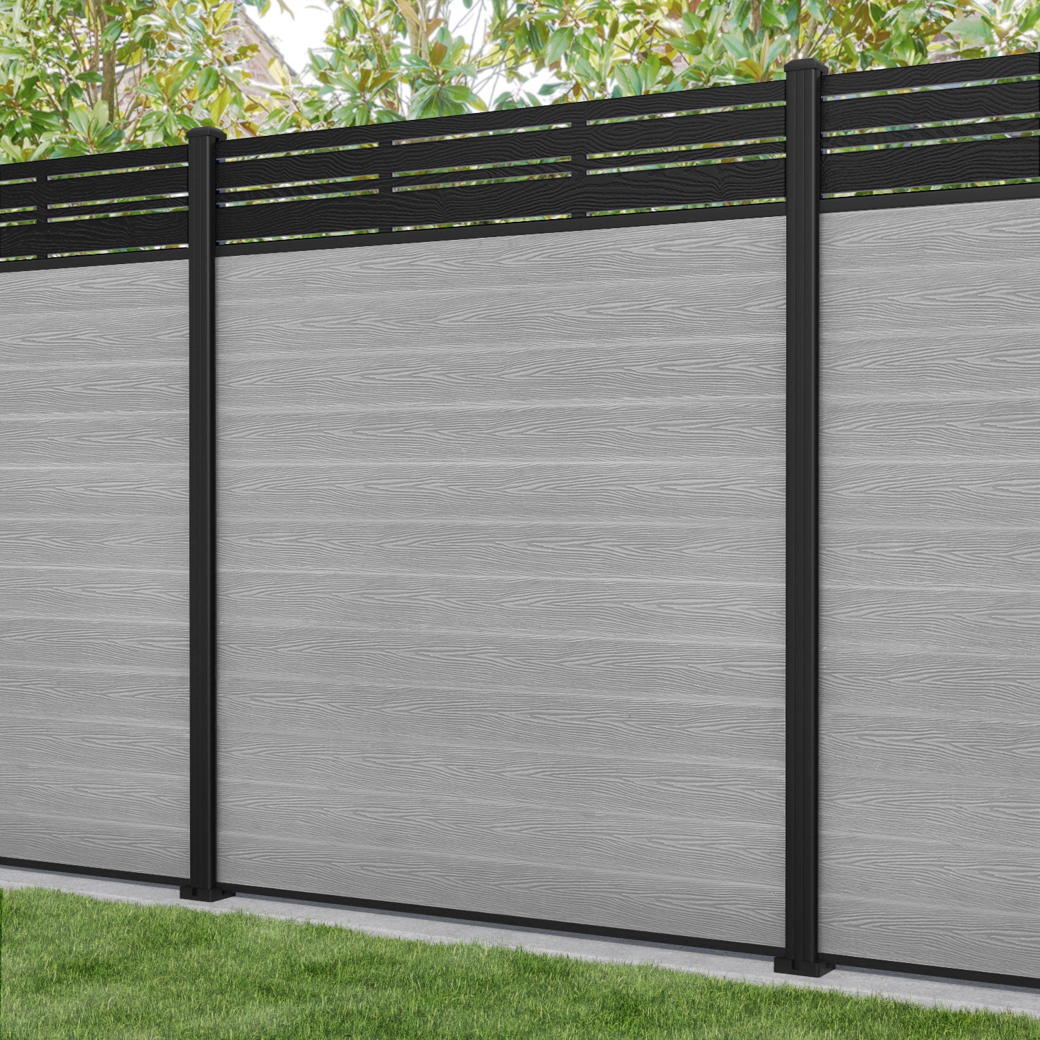 Classic Linea Fence Panel - Light Grey - with our aluminium posts