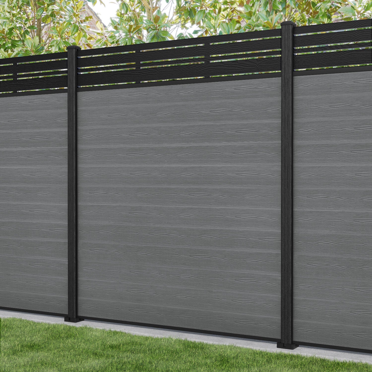 Classic Linea Fence Panel - Mid Grey - with our composite posts