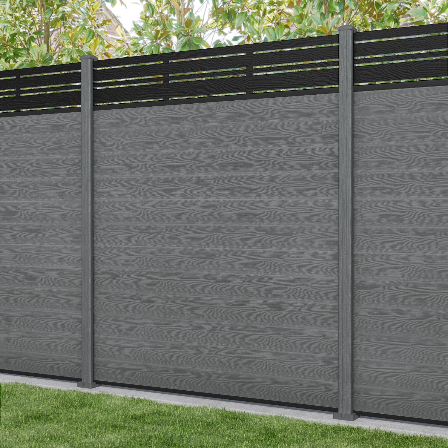Classic Linea Fence Panel - Mid Grey - with our composite posts