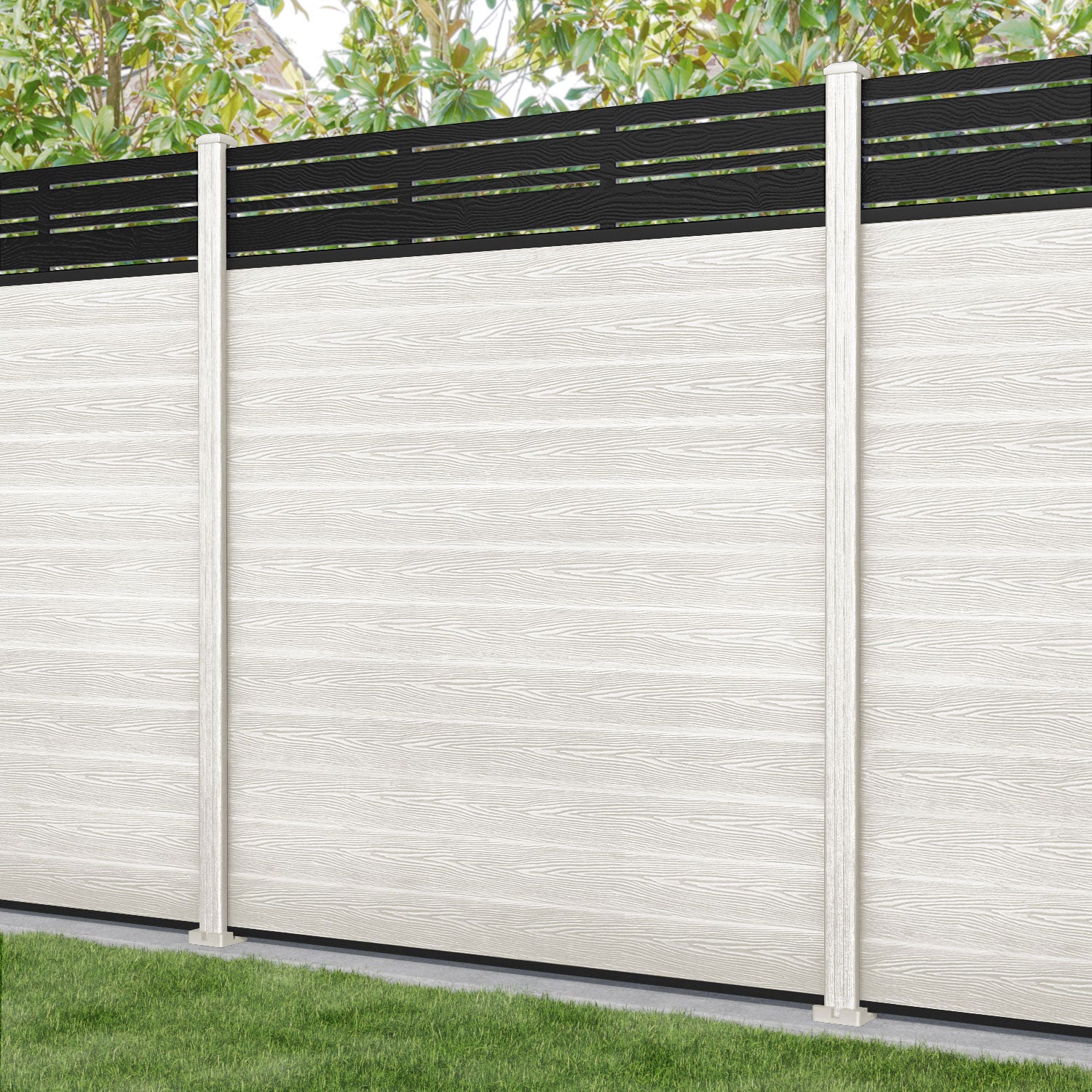 Classic Linea Fence Panel - Light Stone - with our composite posts