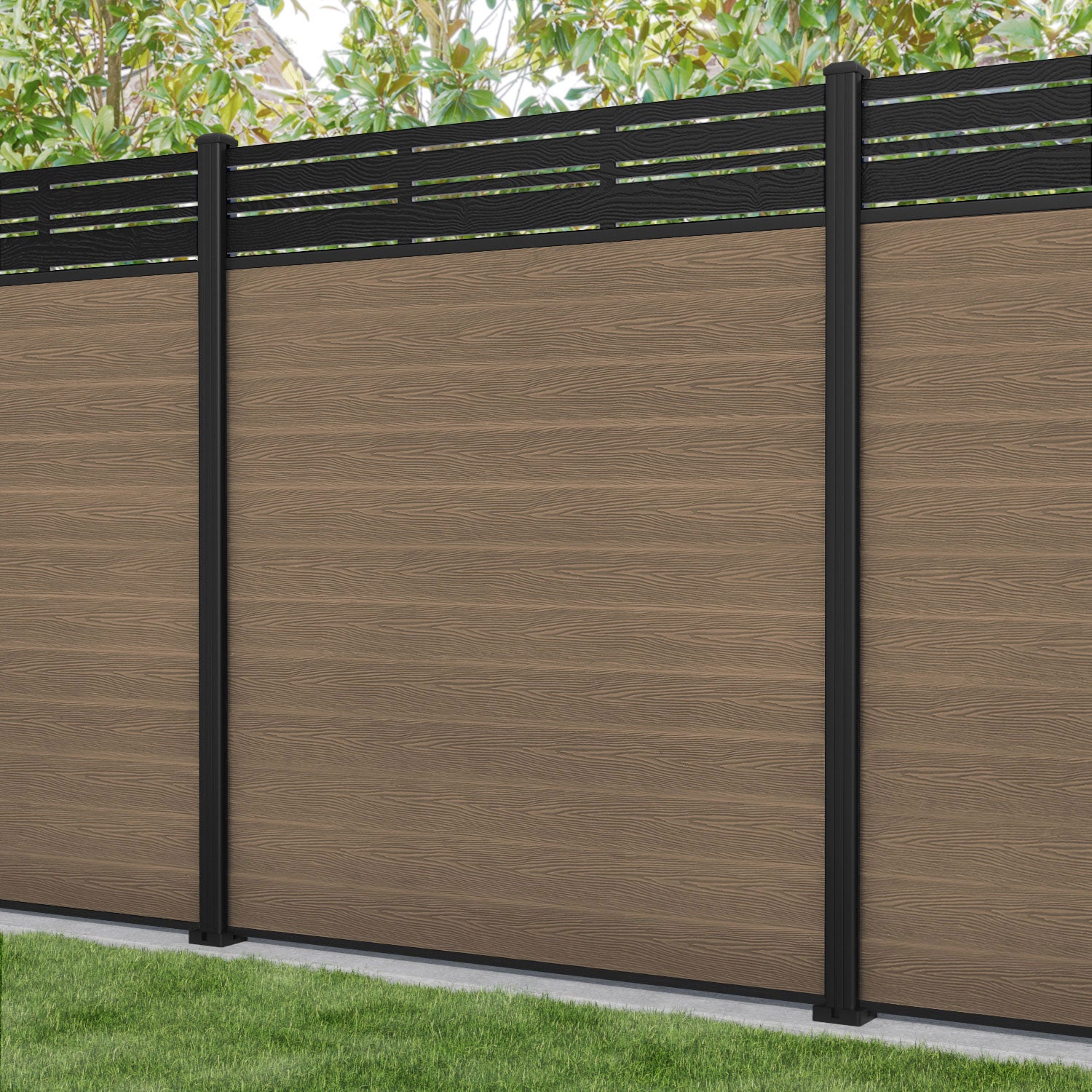 Classic Linea Fence Panel - Teak - with our aluminium posts