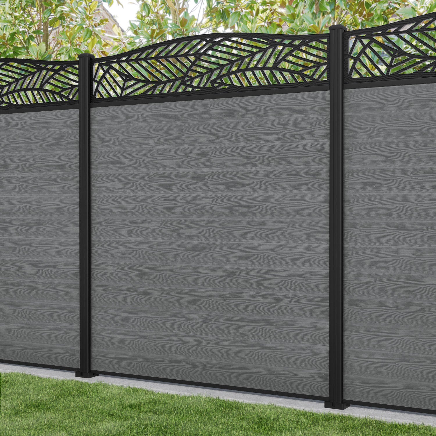 Classic Habitat Curved Top Fence Panel - Mid Grey - with our aluminium posts