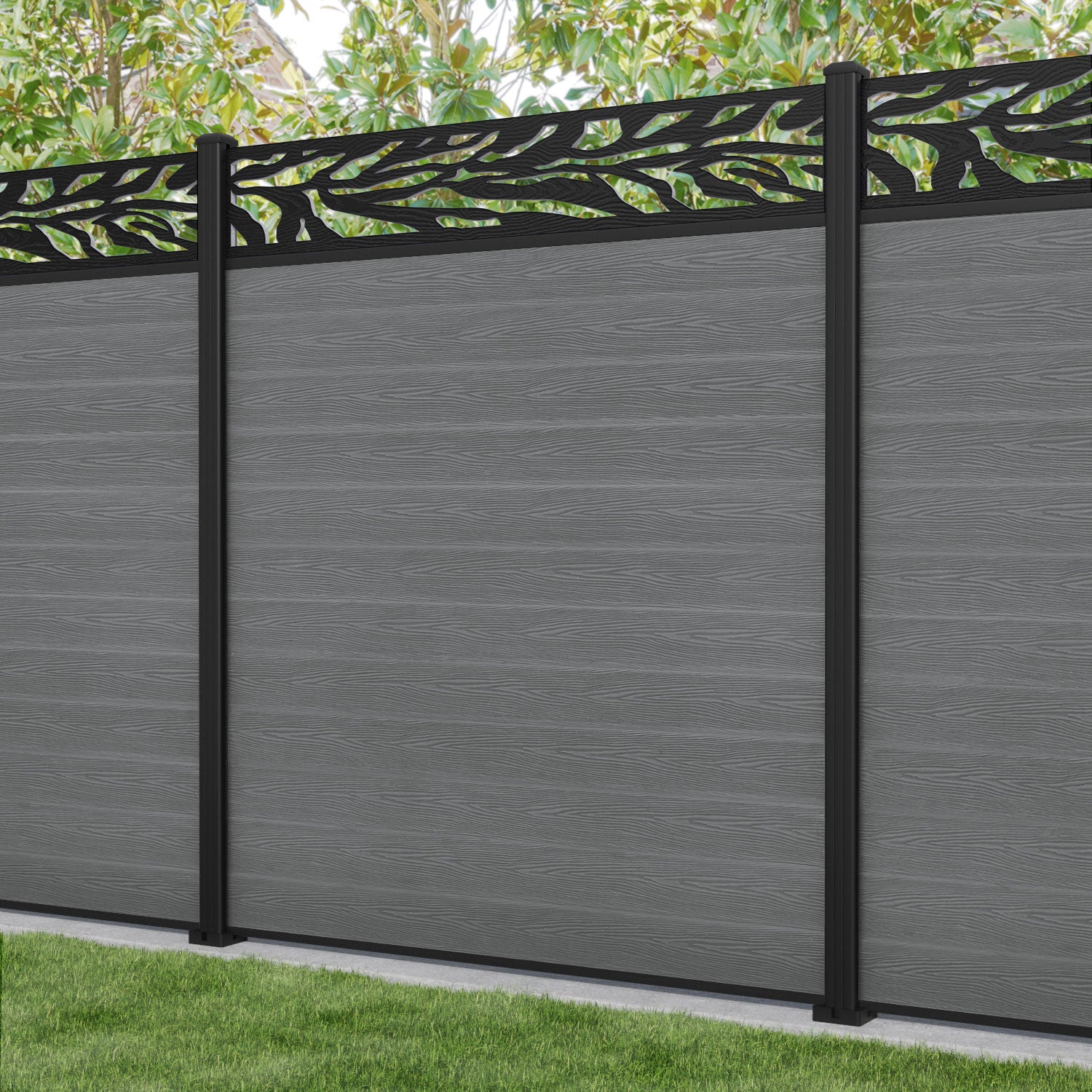 Classic Malawi Fence Panel - Mid Grey - with our aluminium posts