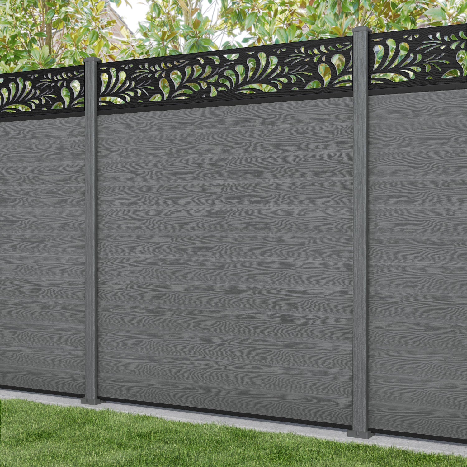 Classic Petal Fence Panel - Mid Grey - with our composite posts