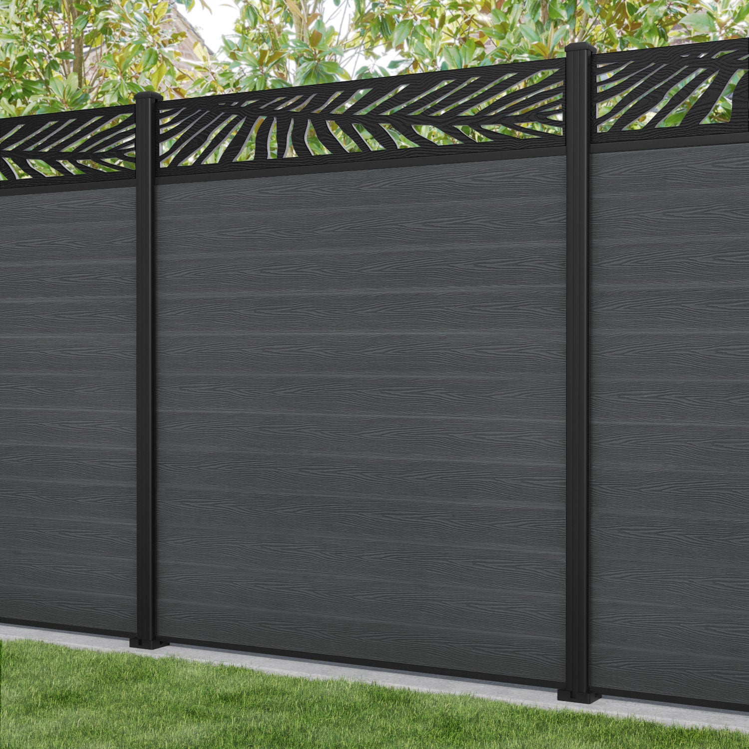 Classic Palm Fence Panel - Dark Grey - with our aluminium posts