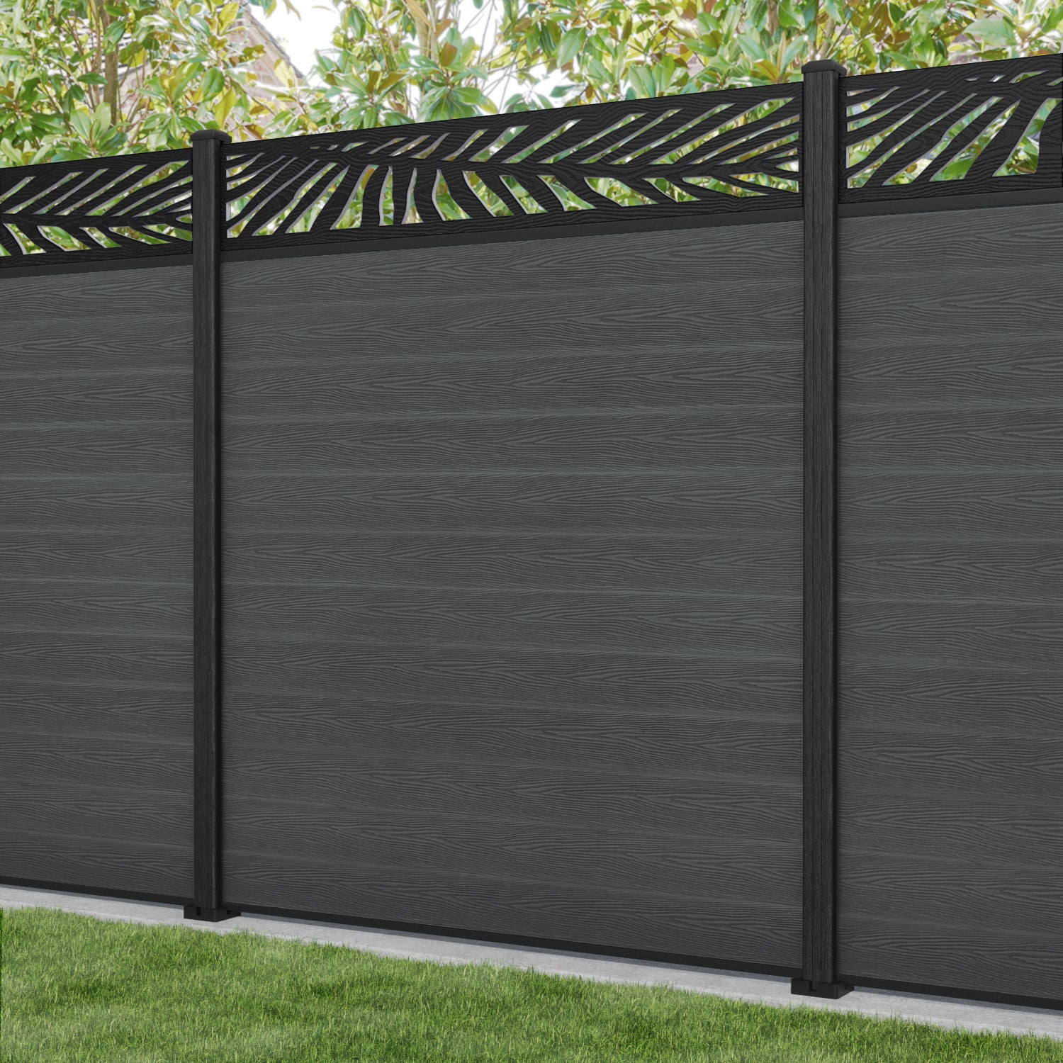 Classic Palm Fence Panel - Dark Grey - with our composite posts