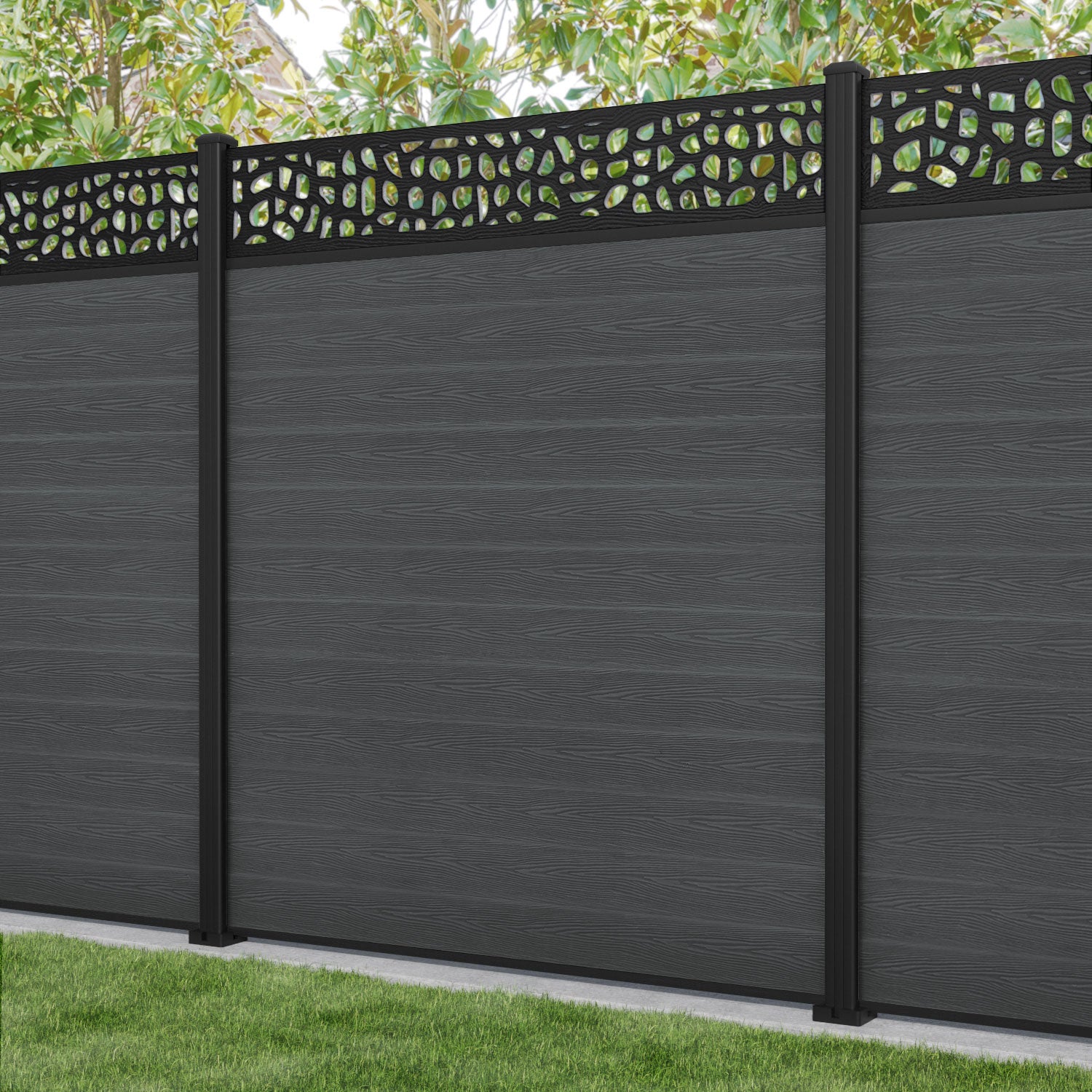 Classic Pebble Fence Panel - Dark Grey - with our aluminium posts
